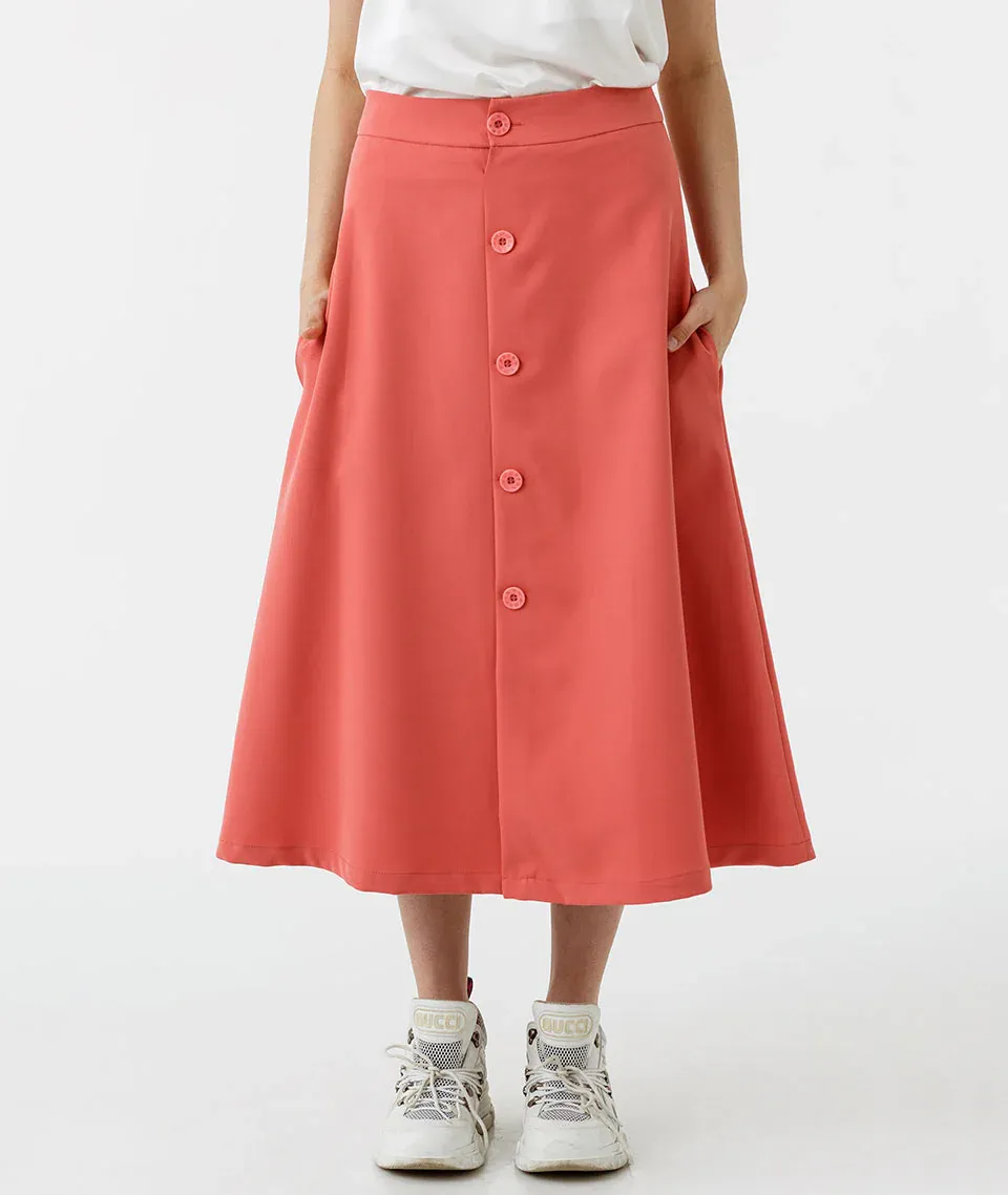 Plain Pleated Midi Skirt