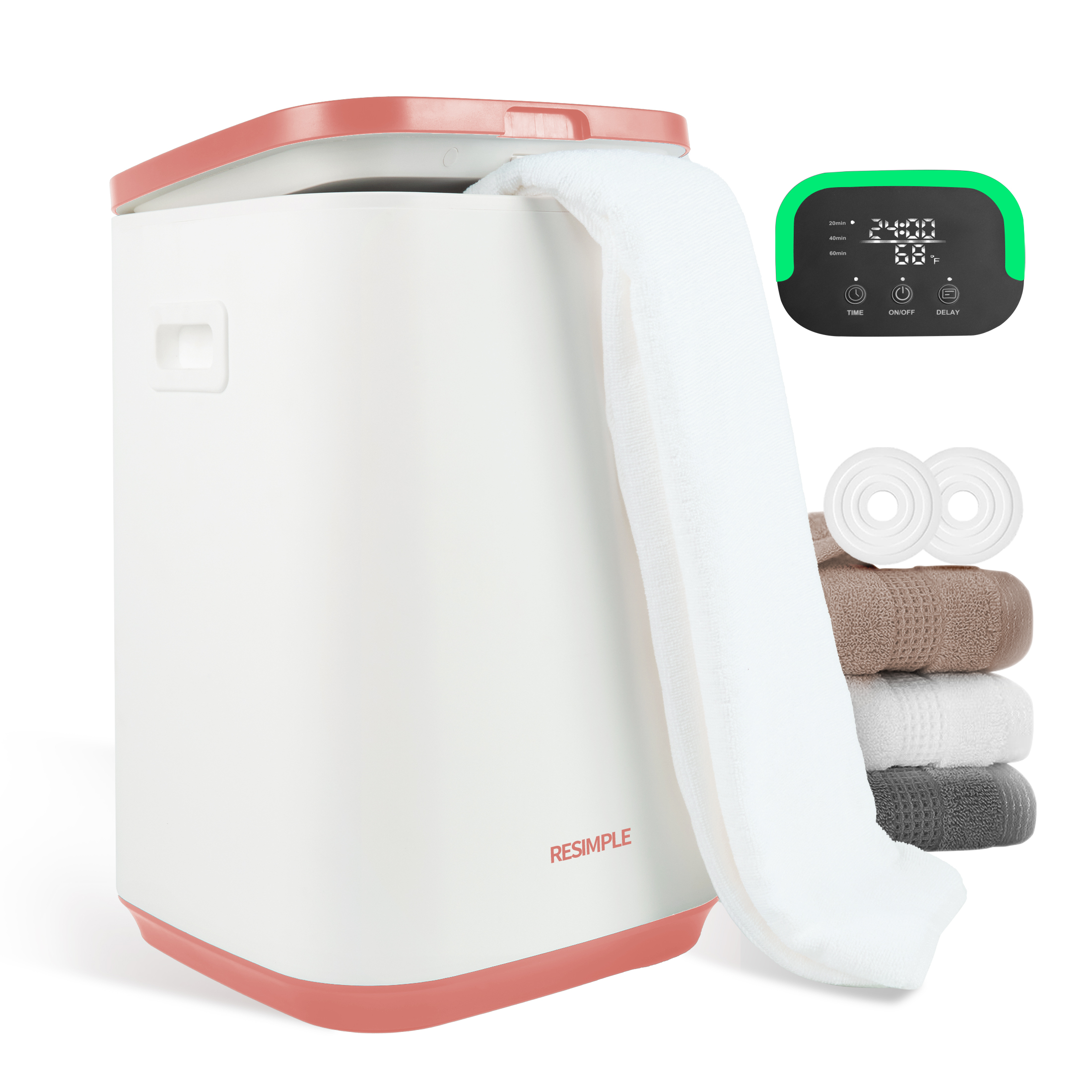 RESIMPLE Luxury Large Towel Tub, Efficient Fashion, Intelligent Timing, Automatic Closing, LED Display, 6.08gal, Suitable For Spa, Bathroom, Gym, Hotel, Pink