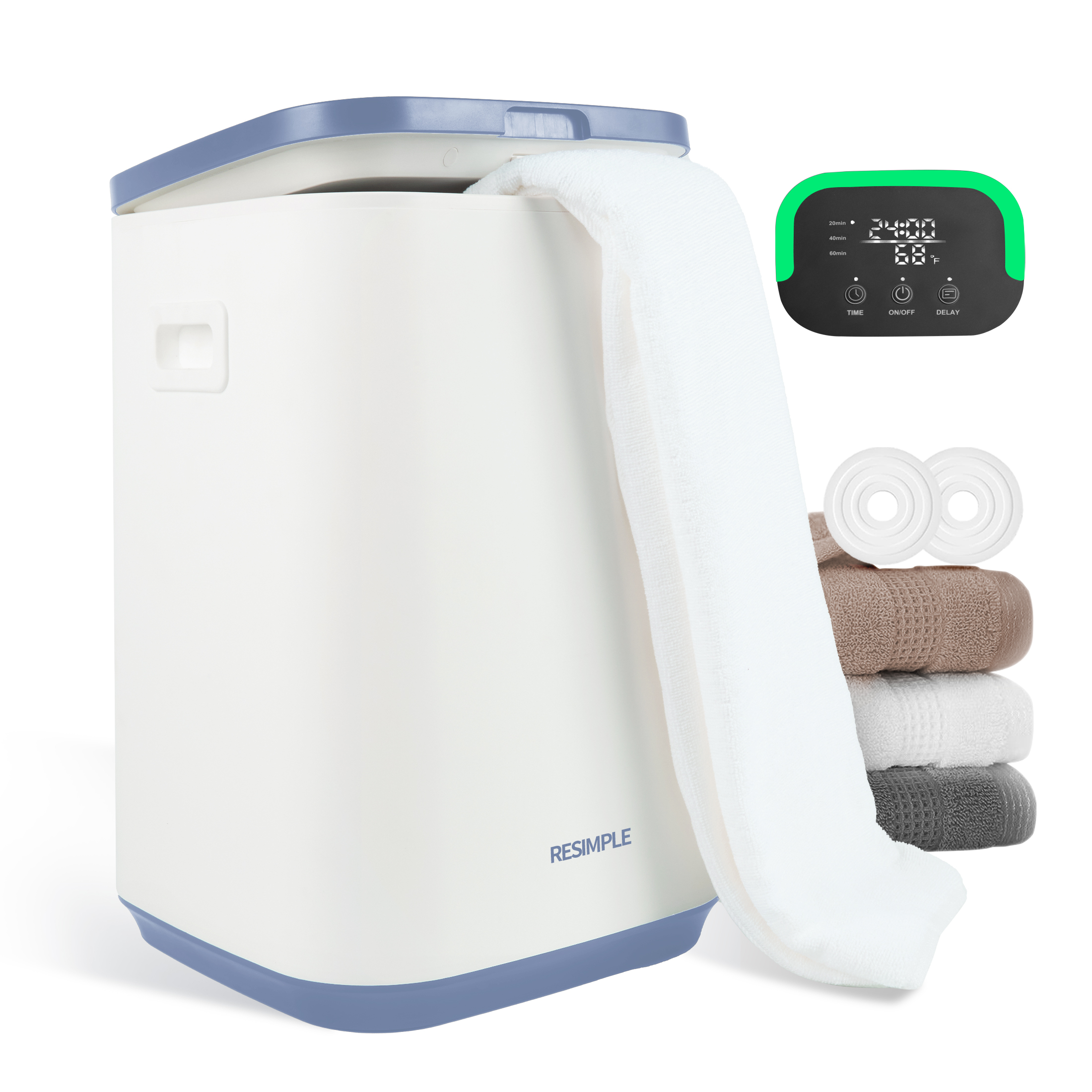 RESIMPLE Luxury Large Towel Tub, Efficient Fashion, Intelligent Timing, Automatic Closing, LED Display, 6.08gal, Suitable For Spa, Bathroom, Gym, Hotel, Blue