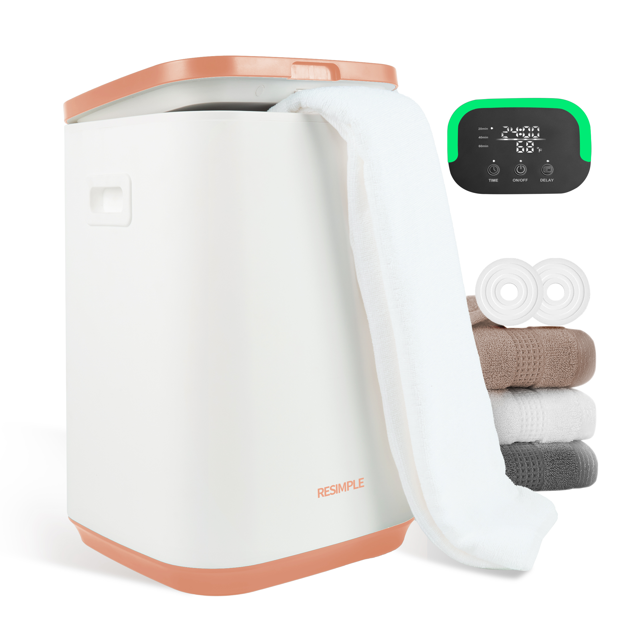 RESIMPLE Luxury Large Towel Tub, Efficient Fashion, Intelligent Timing, Automatic Closing, LED Display, 6.08gal, Suitable For Spa, Bathroom, Gym, Hotel, Orange