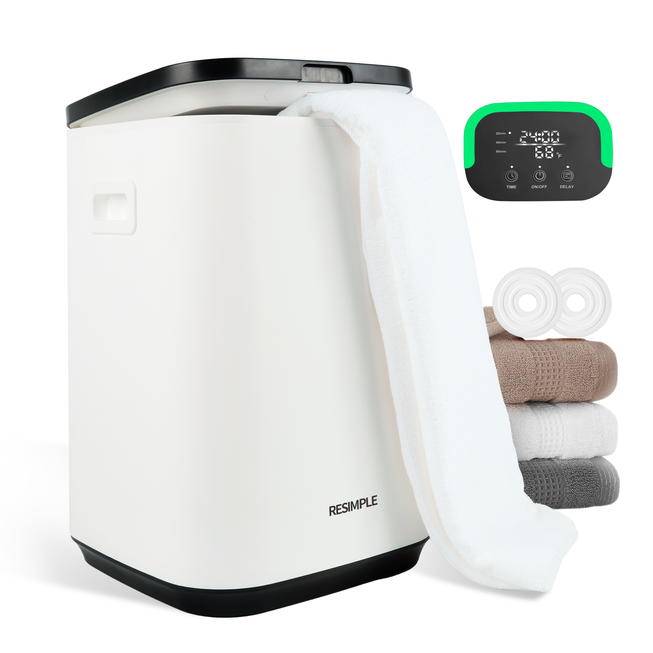 RESIMPLE Luxury Large Towel Tub, Efficient Fashion, Intelligent Timing, Automatic Closing, LED Display, 6.08gal, Suitable For Spa, Bathroom, Gym, Hotel