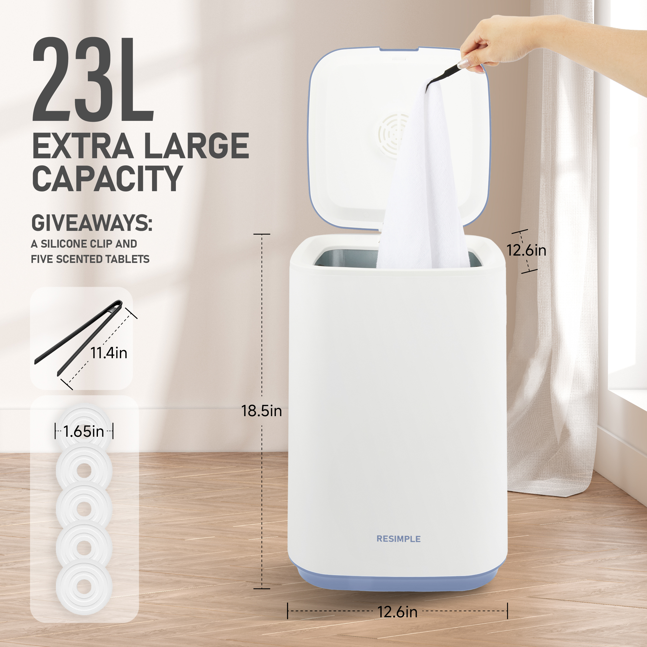 RESIMPLE Luxury Large Towel Tub, Efficient Fashion, Intelligent Timing, Automatic Closing, LED Display, 6.08gal, Suitable For Spa, Bathroom, Gym, Hotel, Blue