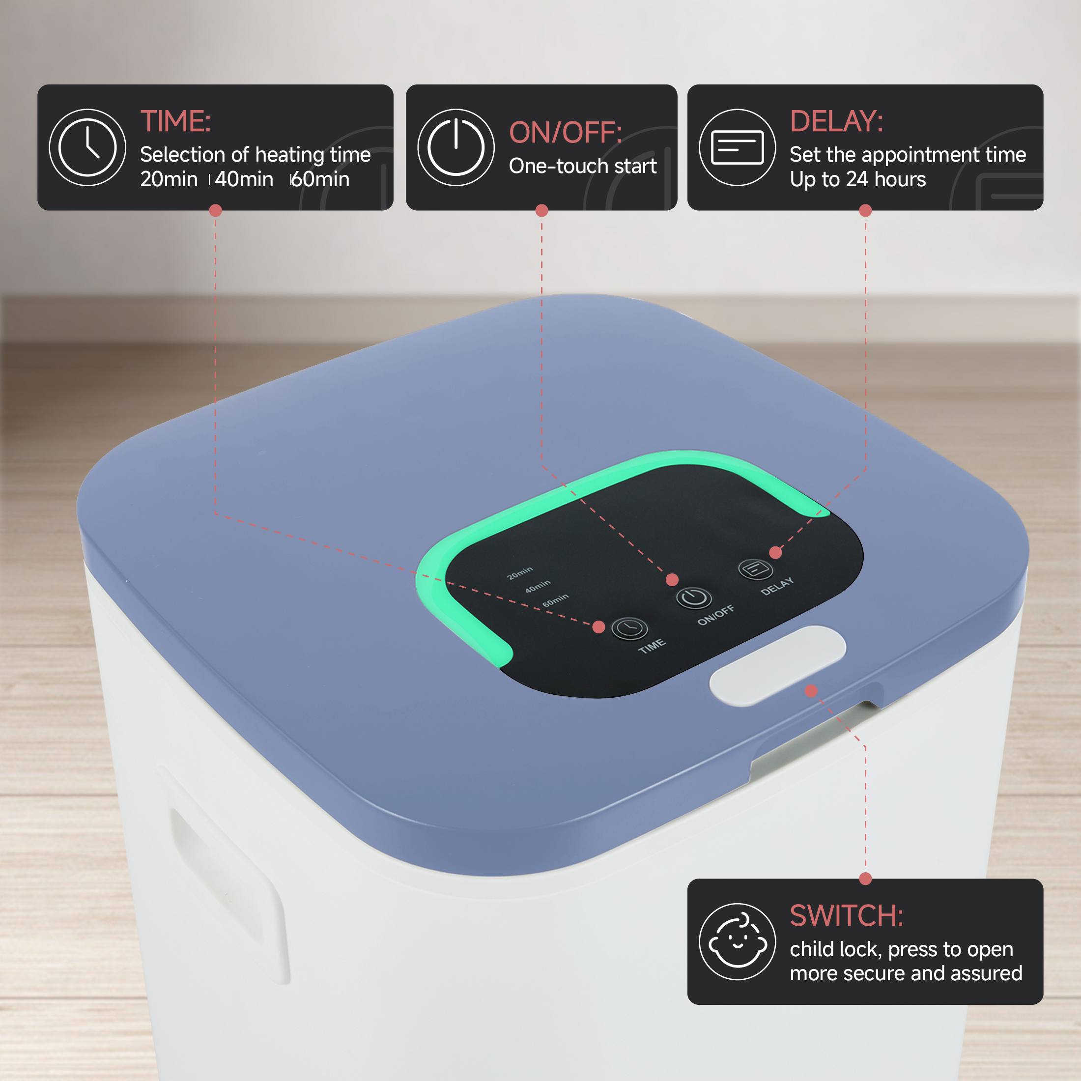 RESIMPLE Luxury Large Towel Tub, Efficient Fashion, Intelligent Timing, Automatic Closing, LED Display, 6.08gal, Suitable For Spa, Bathroom, Gym, Hotel, Blue