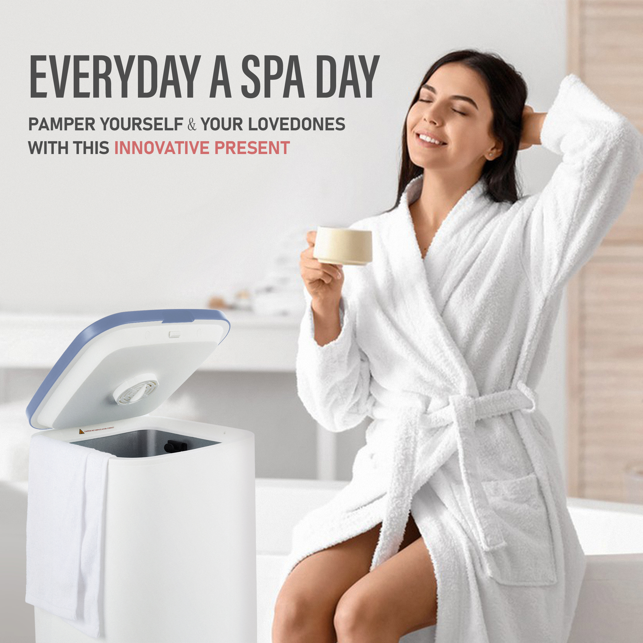 RESIMPLE Luxury Large Towel Tub, Efficient Fashion, Intelligent Timing, Automatic Closing, LED Display, 6.08gal, Suitable For Spa, Bathroom, Gym, Hotel, Blue