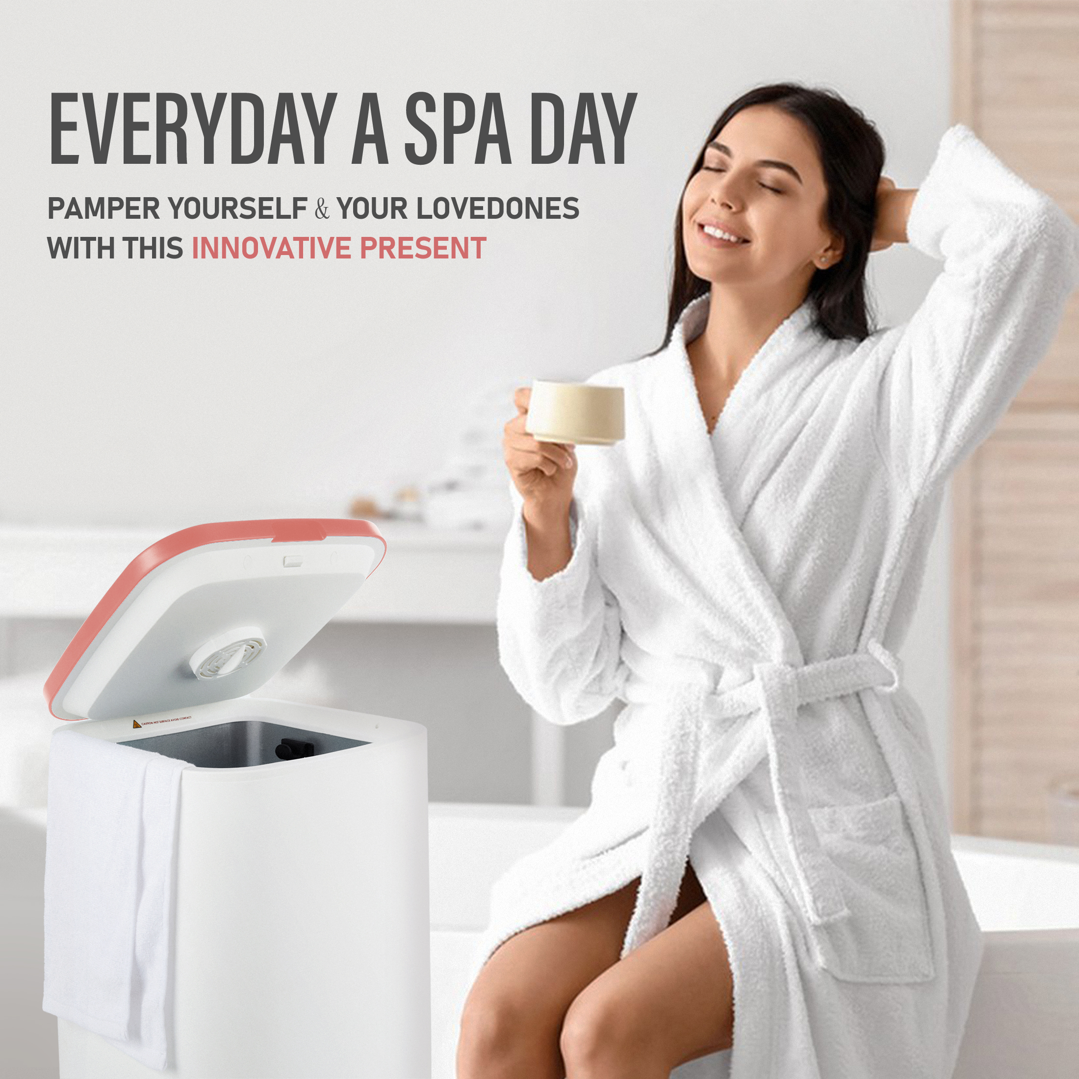 RESIMPLE Luxury Large Towel Tub, Efficient Fashion, Intelligent Timing, Automatic Closing, LED Display, 6.08gal, Suitable For Spa, Bathroom, Gym, Hotel, Pink