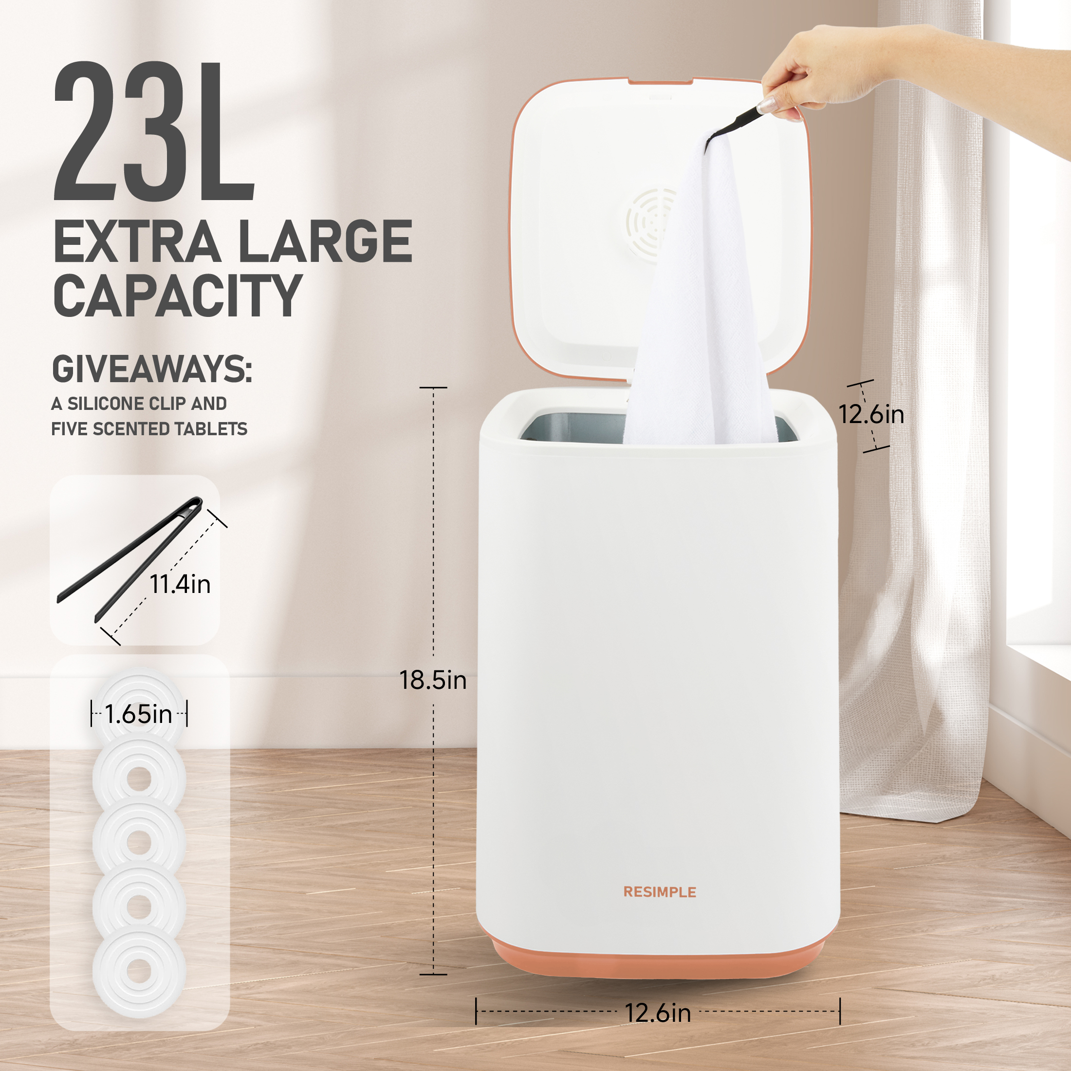 RESIMPLE Luxury Large Towel Tub, Efficient Fashion, Intelligent Timing, Automatic Closing, LED Display, 6.08gal, Suitable For Spa, Bathroom, Gym, Hotel, Orange