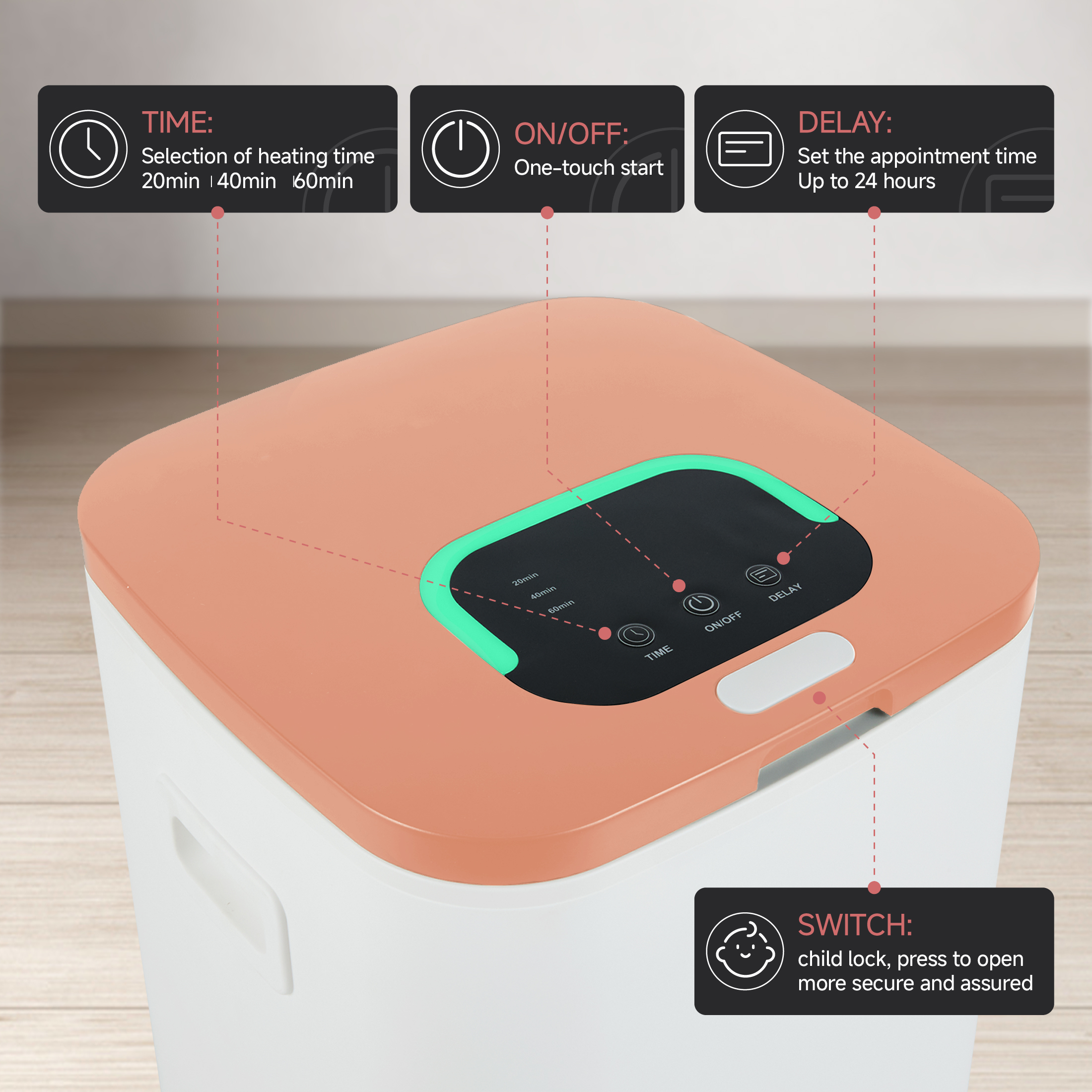 RESIMPLE Luxury Large Towel Tub, Efficient Fashion, Intelligent Timing, Automatic Closing, LED Display, 6.08gal, Suitable For Spa, Bathroom, Gym, Hotel, Orange