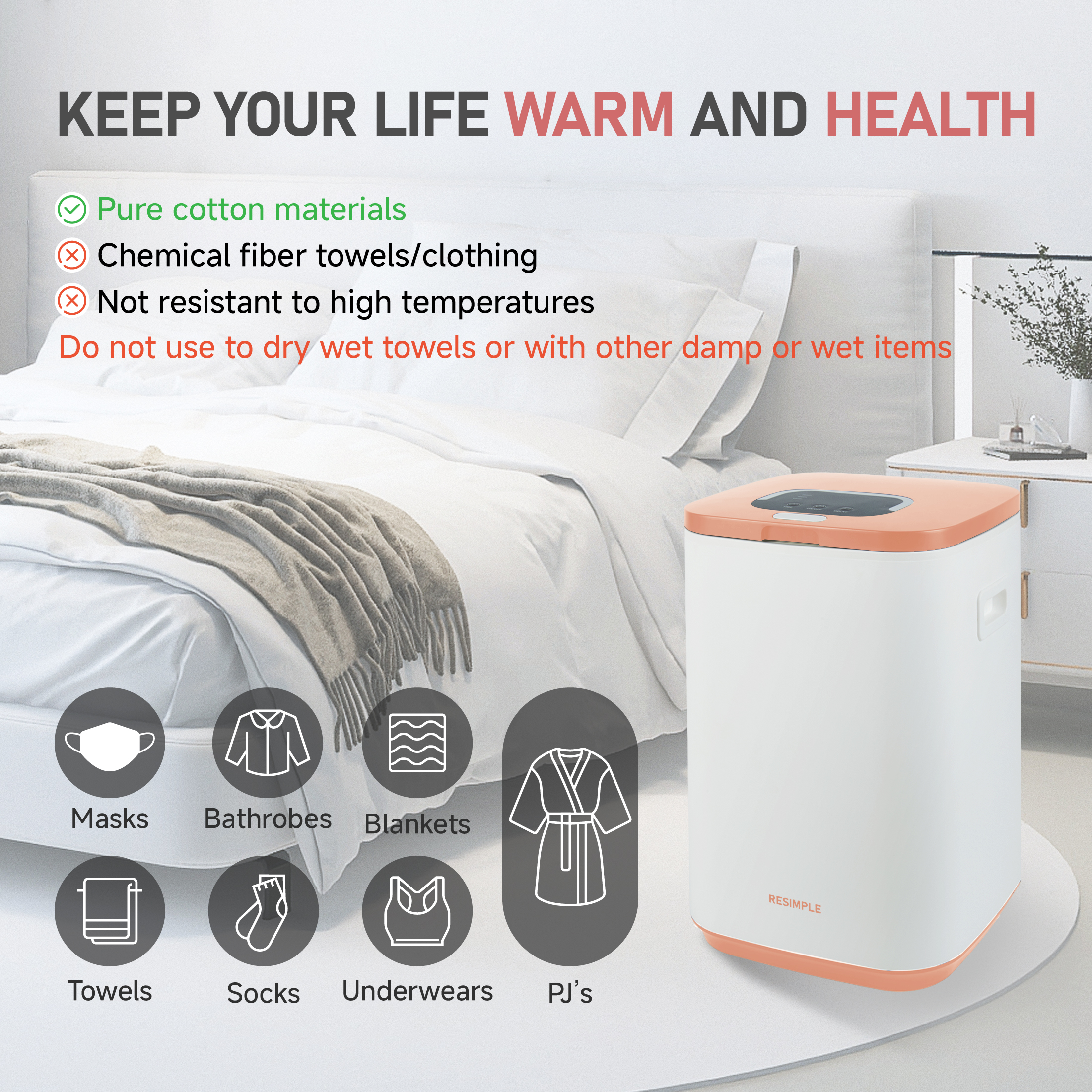 RESIMPLE Luxury Large Towel Tub, Efficient Fashion, Intelligent Timing, Automatic Closing, LED Display, 6.08gal, Suitable For Spa, Bathroom, Gym, Hotel, Orange