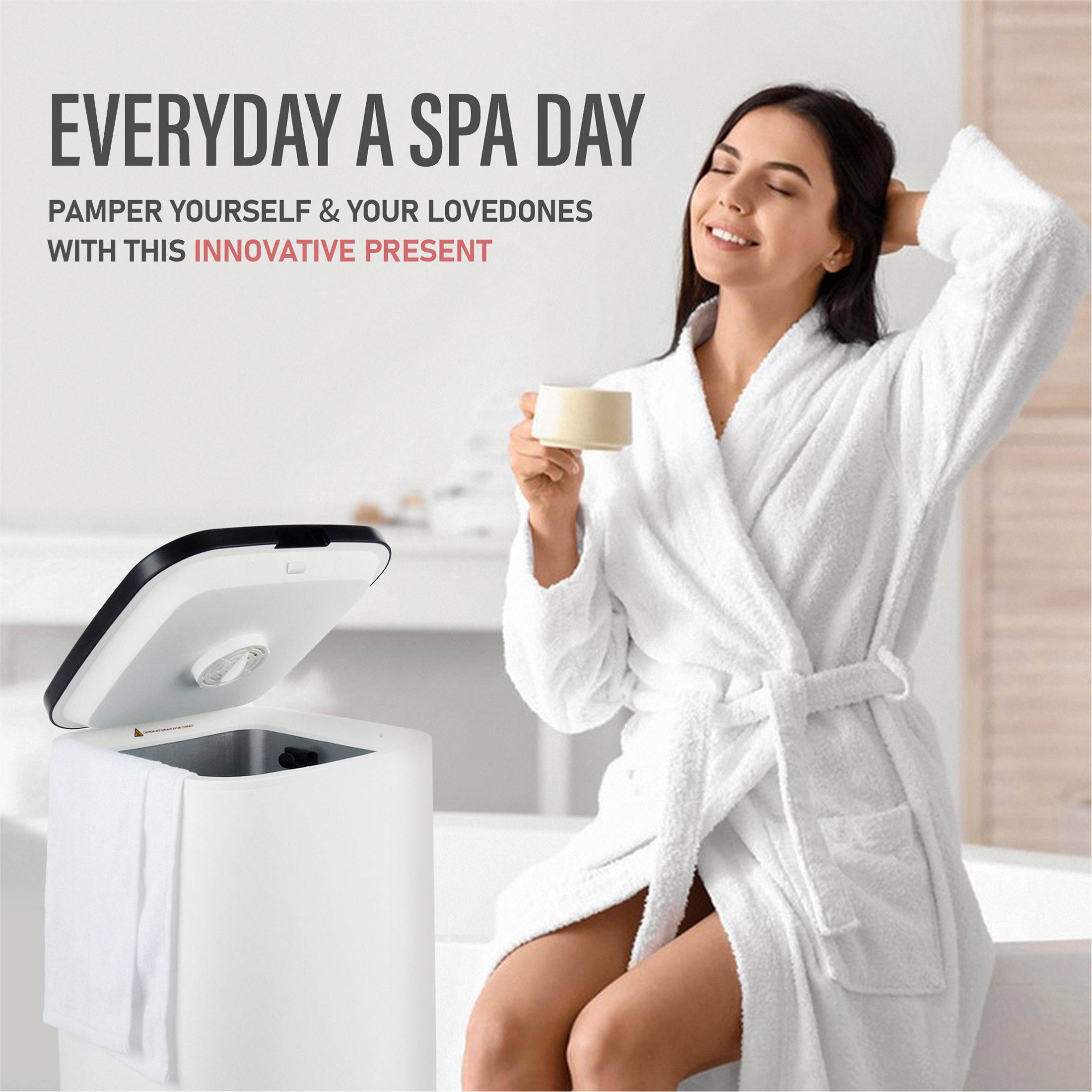 RESIMPLE Luxury Large Towel Tub, Efficient Fashion, Intelligent Timing, Automatic Closing, LED Display, 6.08gal, Suitable For Spa, Bathroom, Gym, Hotel