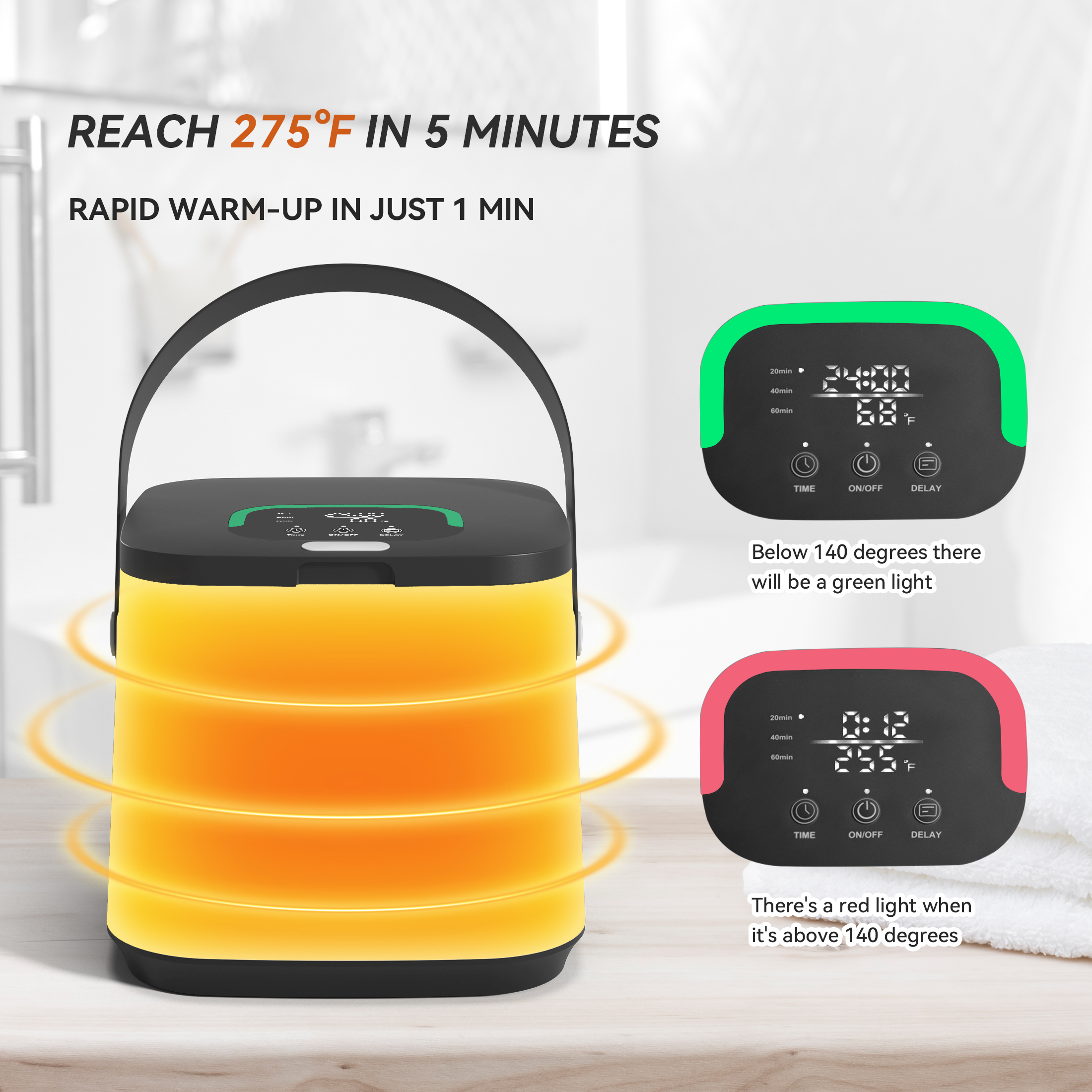 16 Litre Towel Heating Bucket with Handle for Spa And Bathroom, 3 Heating Modes, Delay, Automatic Off, Very Portable