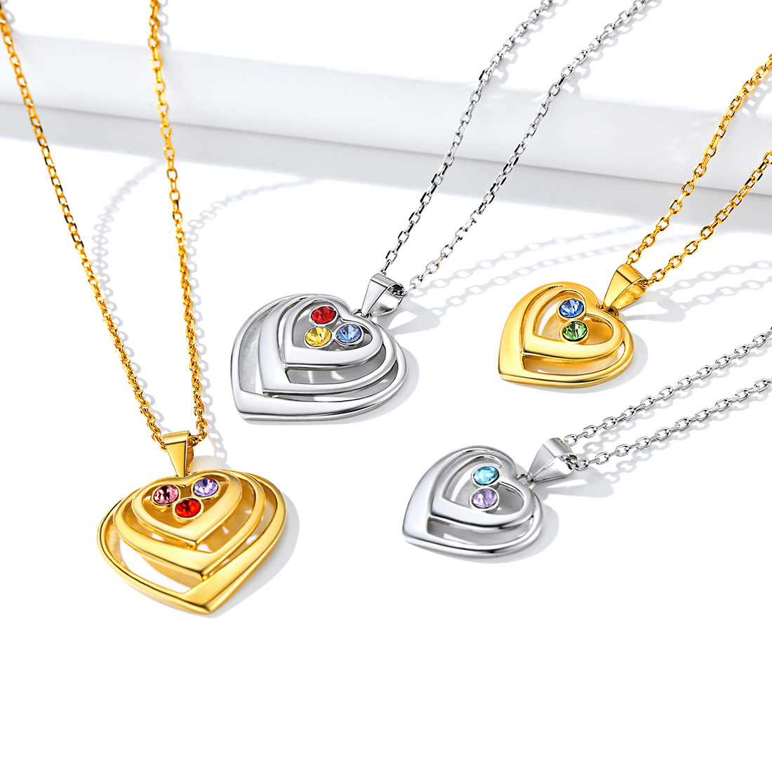 Heart surround Birthstone Engraved Necklace in Different Month Colors