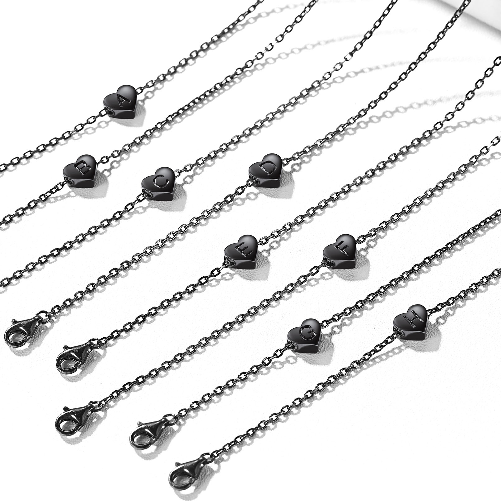 Black Dainty Heart Letter Initial Anklets in Different Letter