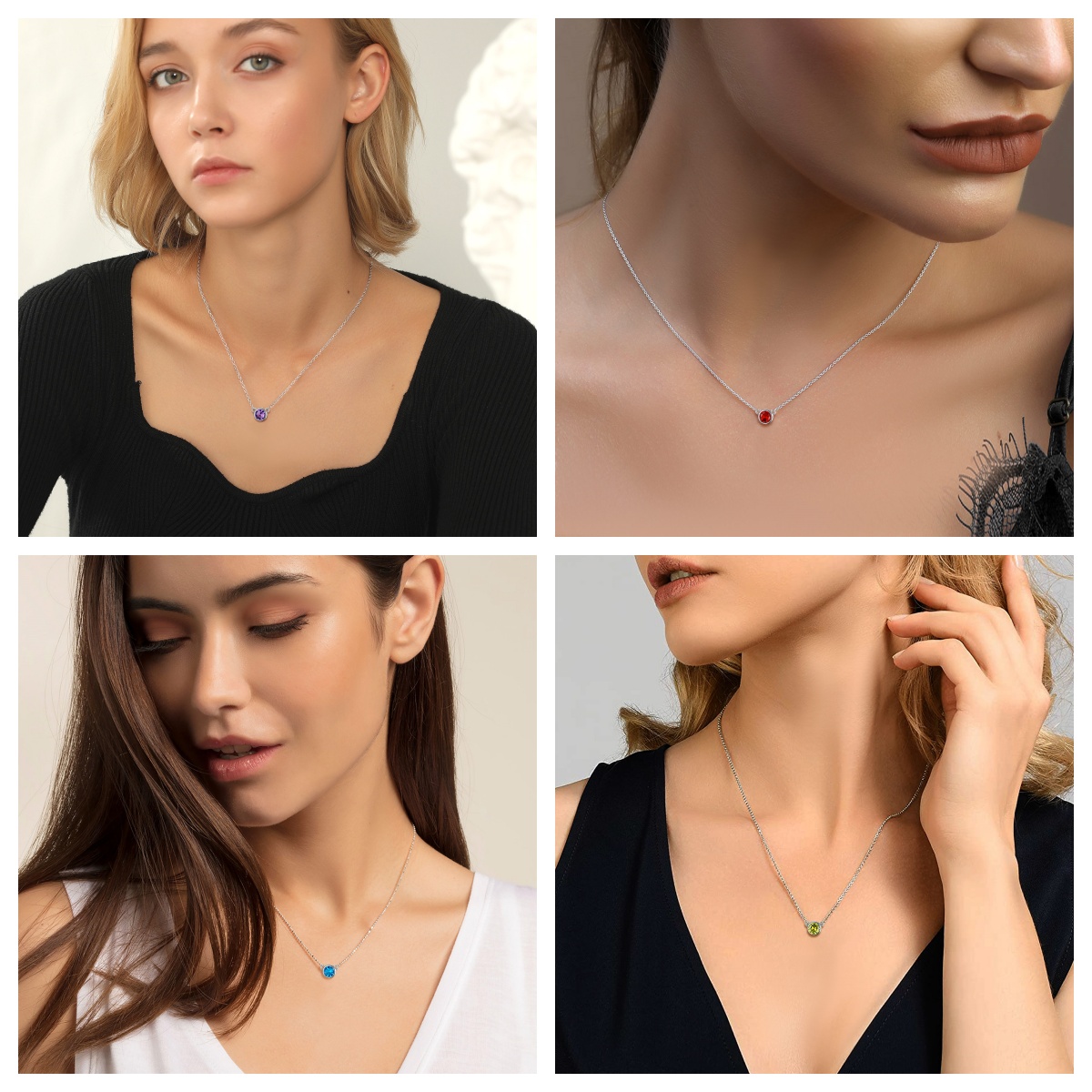 Halo Round Gem Birthstone Necklace for Women, Ladies, Mother, Friends, girlfriend