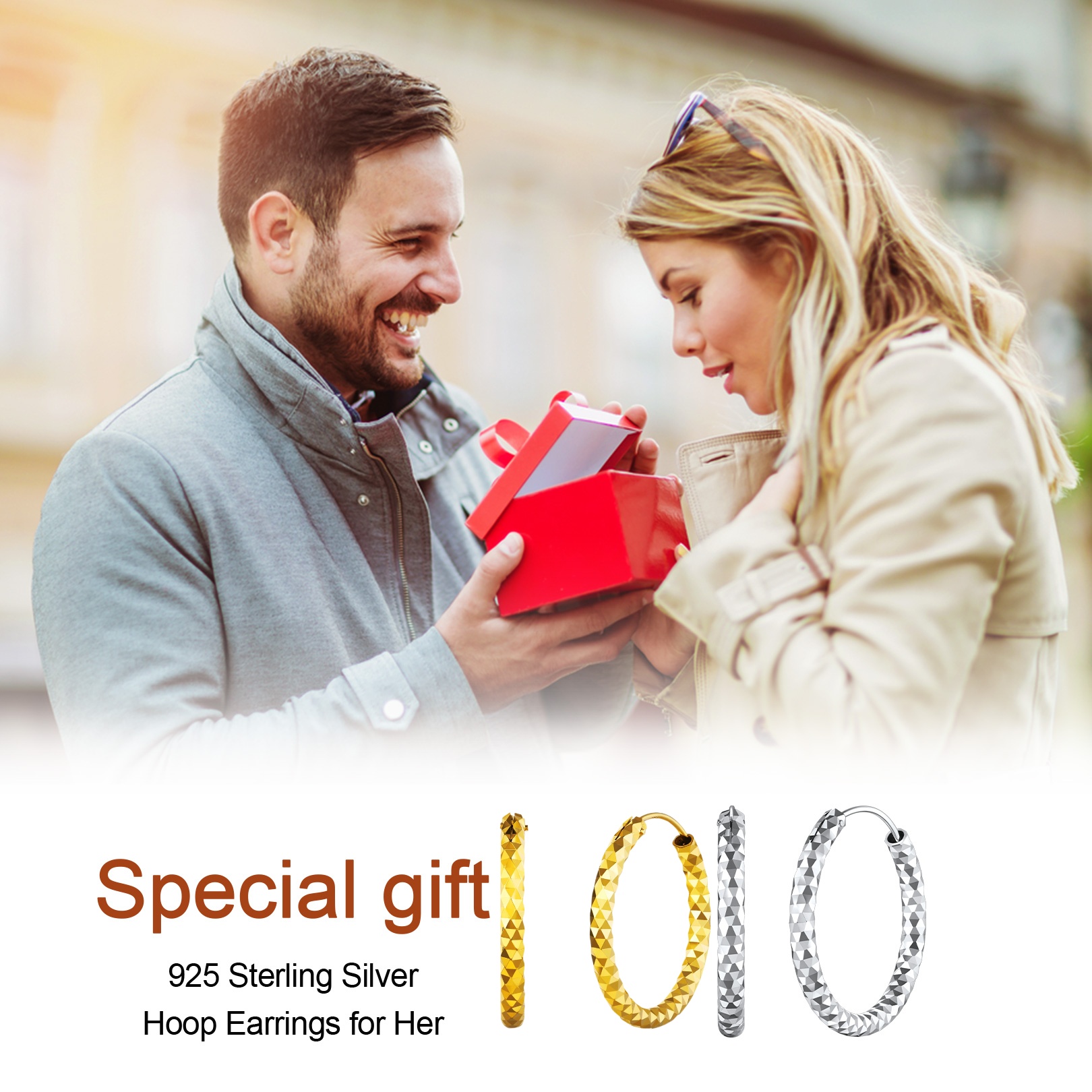 Hypoallergenic Diamond Cut Hoop Earrings, ChicSilver Jewelry gift Package, gift for yourself & lover