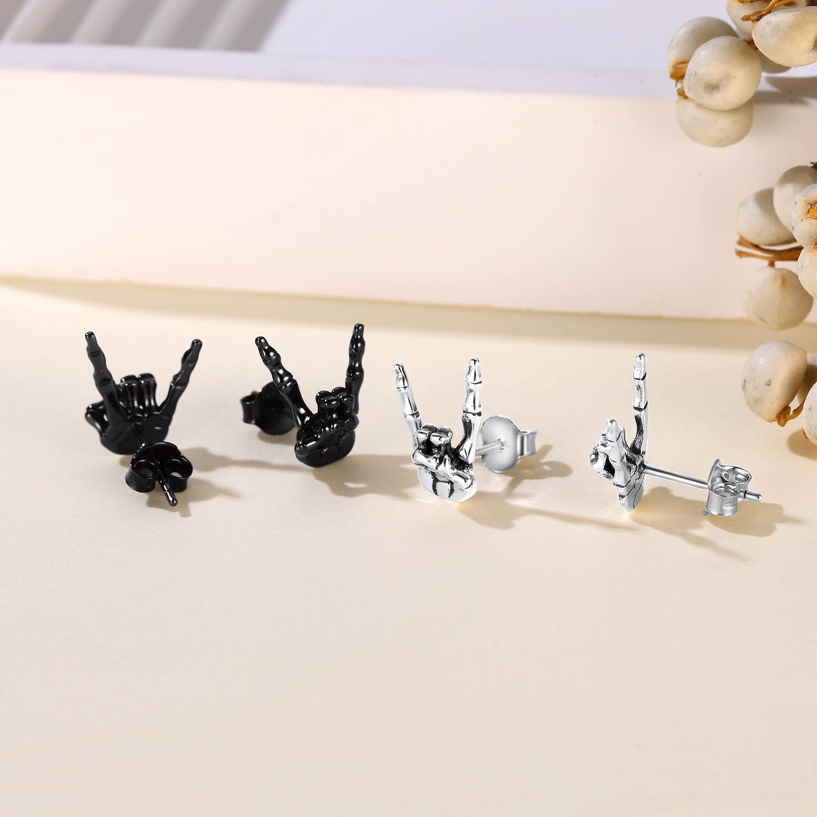 Rock & Roll Gesture Skeleton Stud Earrings in Different Colors