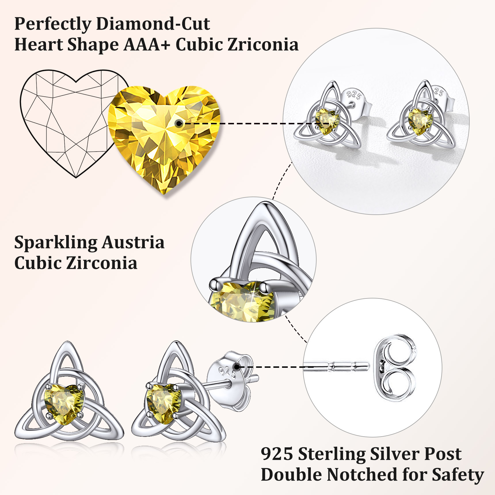 Sterling Silver & AAA+ Cubic Zriconia ChicSilver Celtic Knot Heart Adorned Birthstone Stud Earring