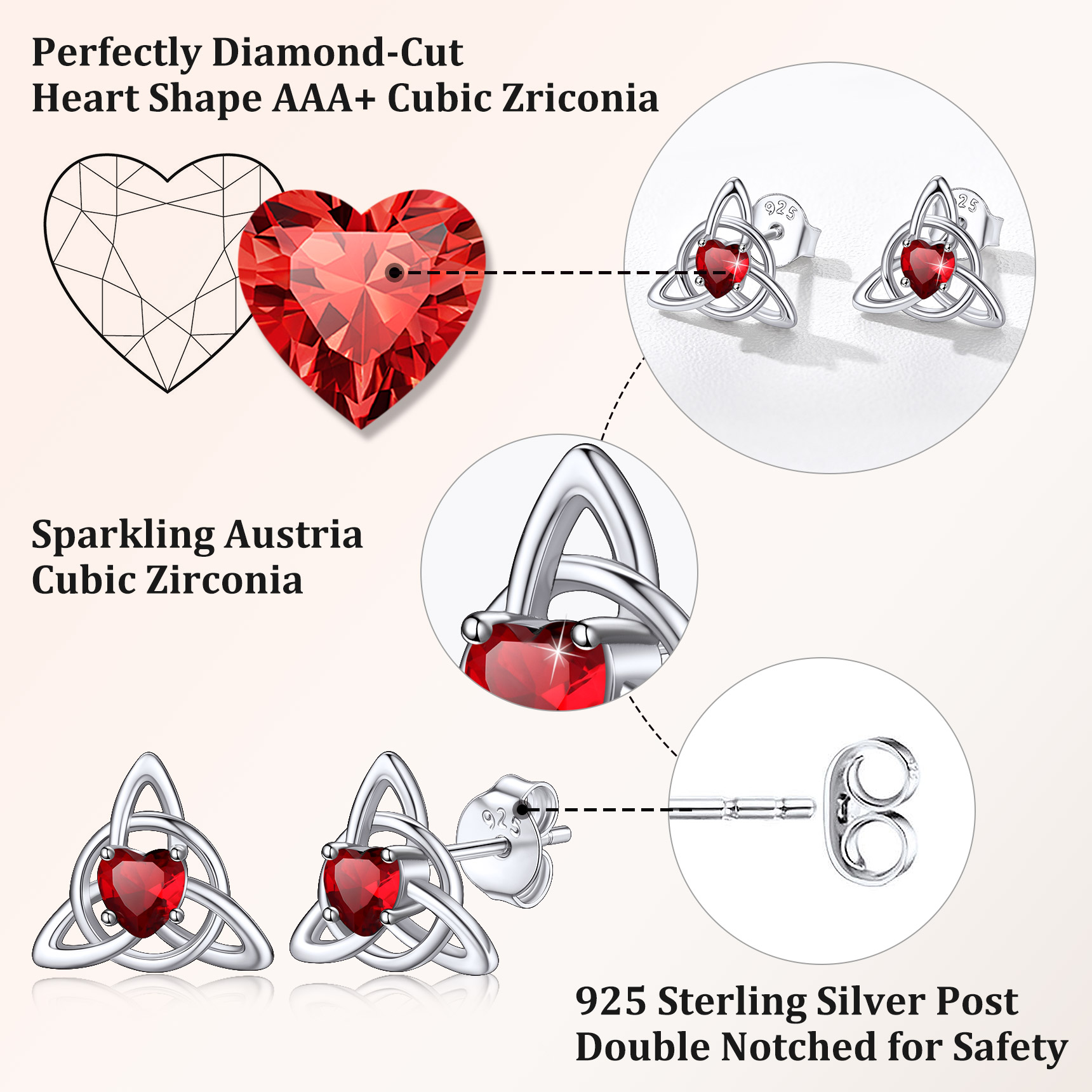 Sterling Silver & AAA+ Cubic Zriconia ChicSilver Celtic Knot Heart Adorned Birthstone Stud Earring