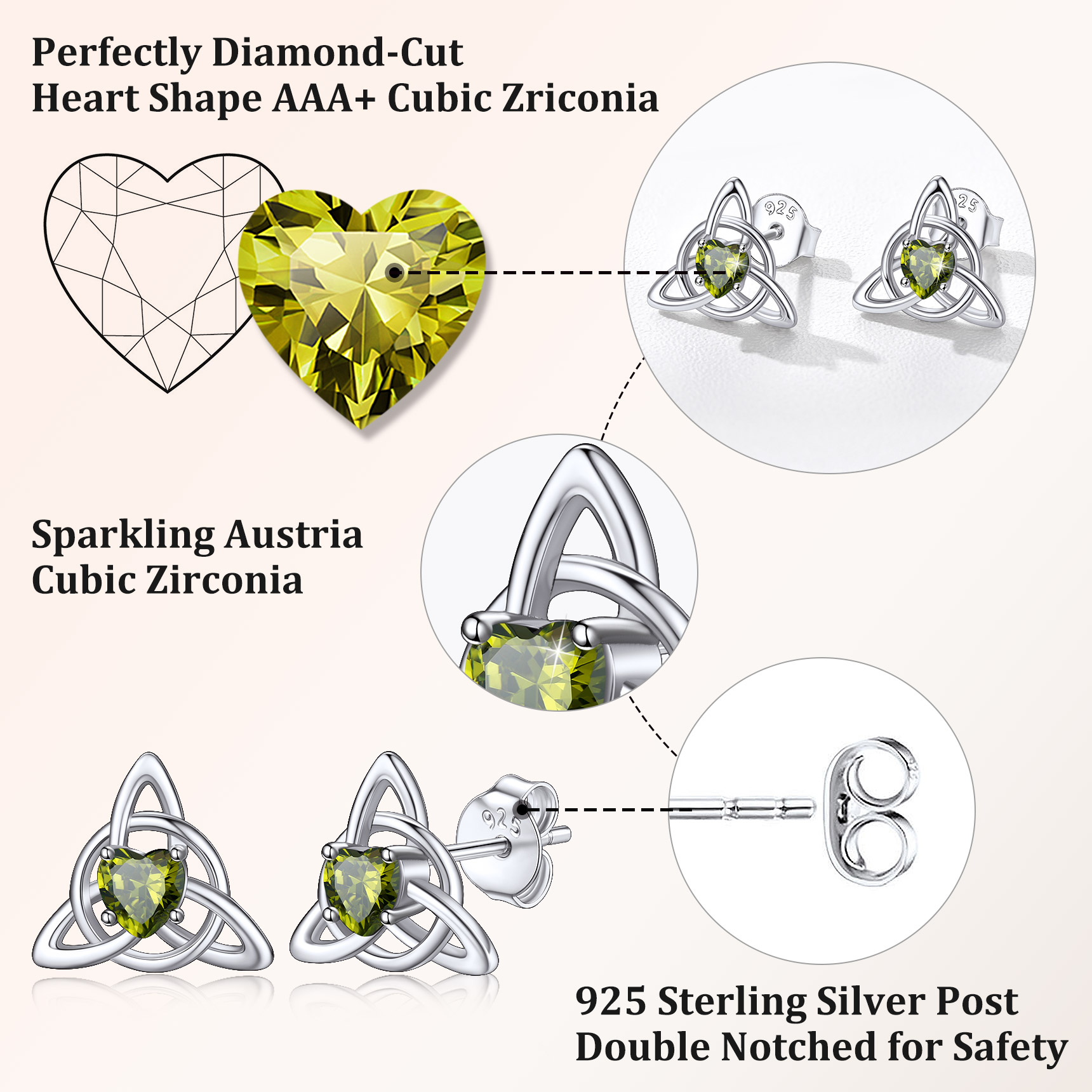Sterling Silver & AAA+ Cubic Zriconia ChicSilver Celtic Knot Heart Adorned Birthstone Stud Earring