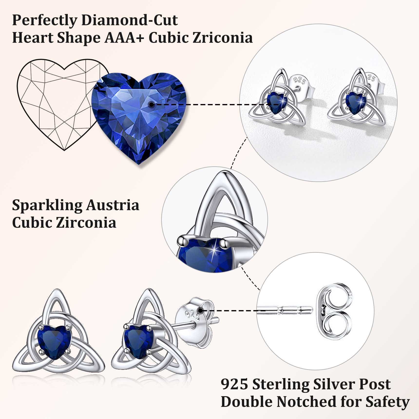 Sterling Silver & AAA+ Cubic Zriconia ChicSilver  Celtic Knot Heart Adorned Birthstone Stud Earring