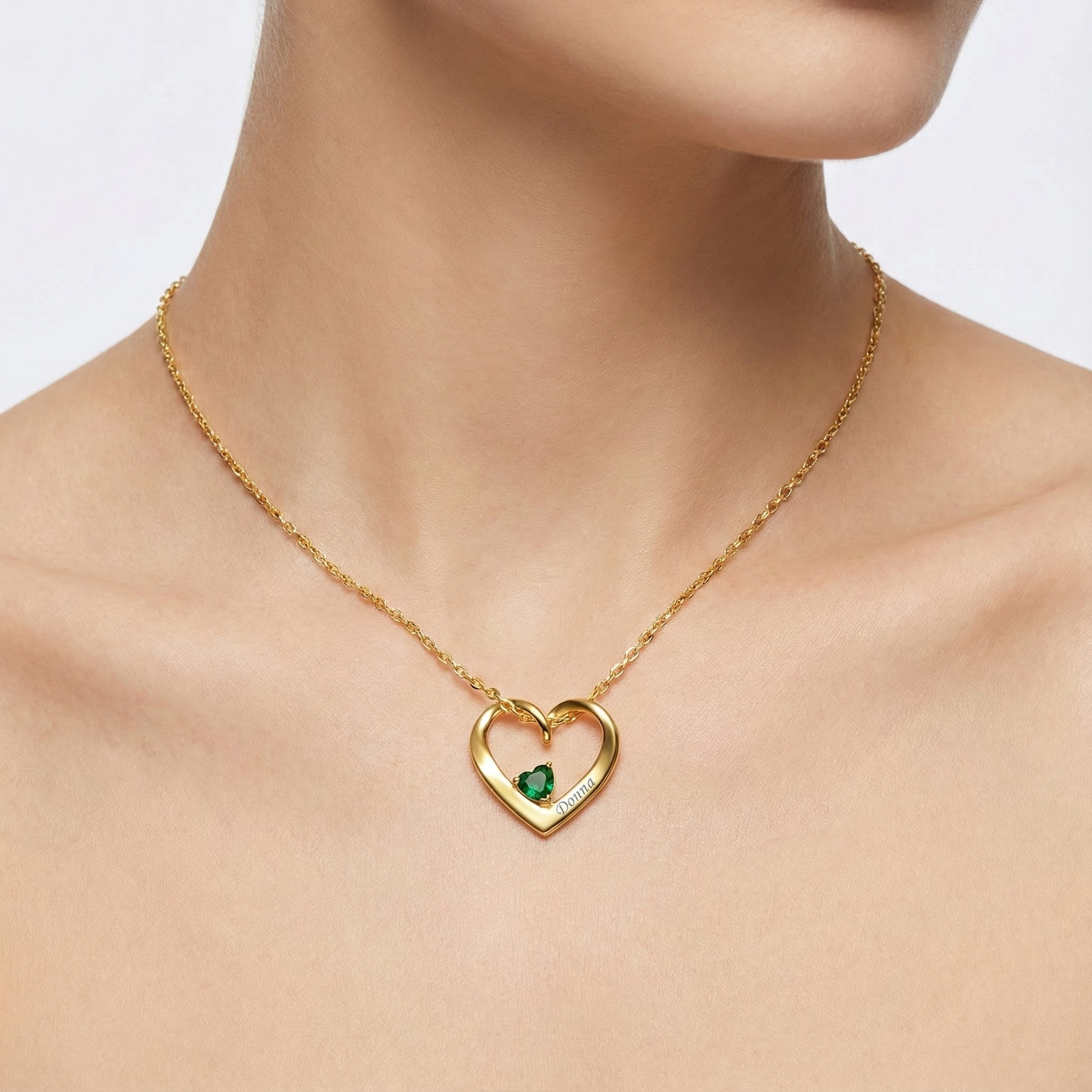 Personalized Dimensional heart birthstone necklace with engraved name for Women