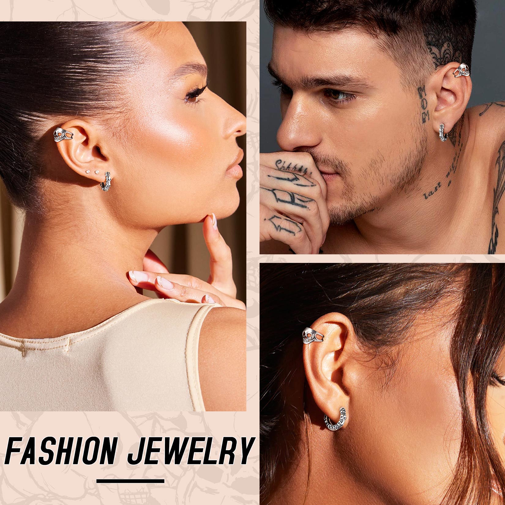 ChicSilver Sterling Silver Punk Rock Gothic Skull Huggie Hoop Earrings for Women, Ladies, Men,  boyfriend, teenager, husband