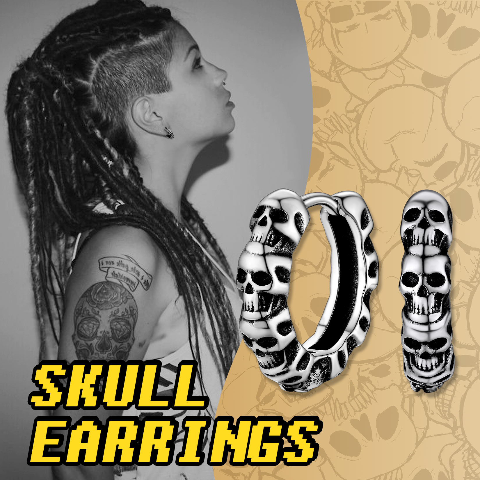 ChicSilver Sterling Silver Gothic Skull Huggie Hoop Earrings For Men Women