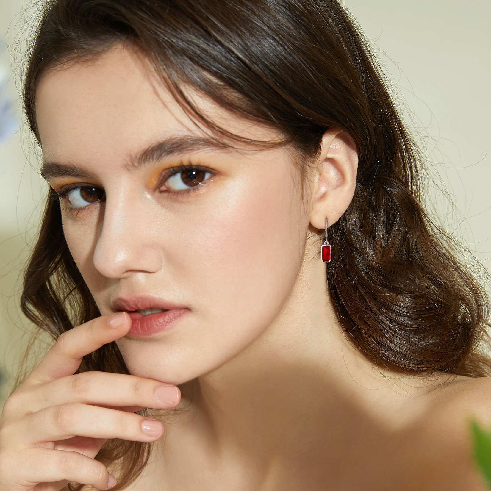 Tiny Cute Emerald Cut Birthstone Hoop Dangle Earrings  for Women