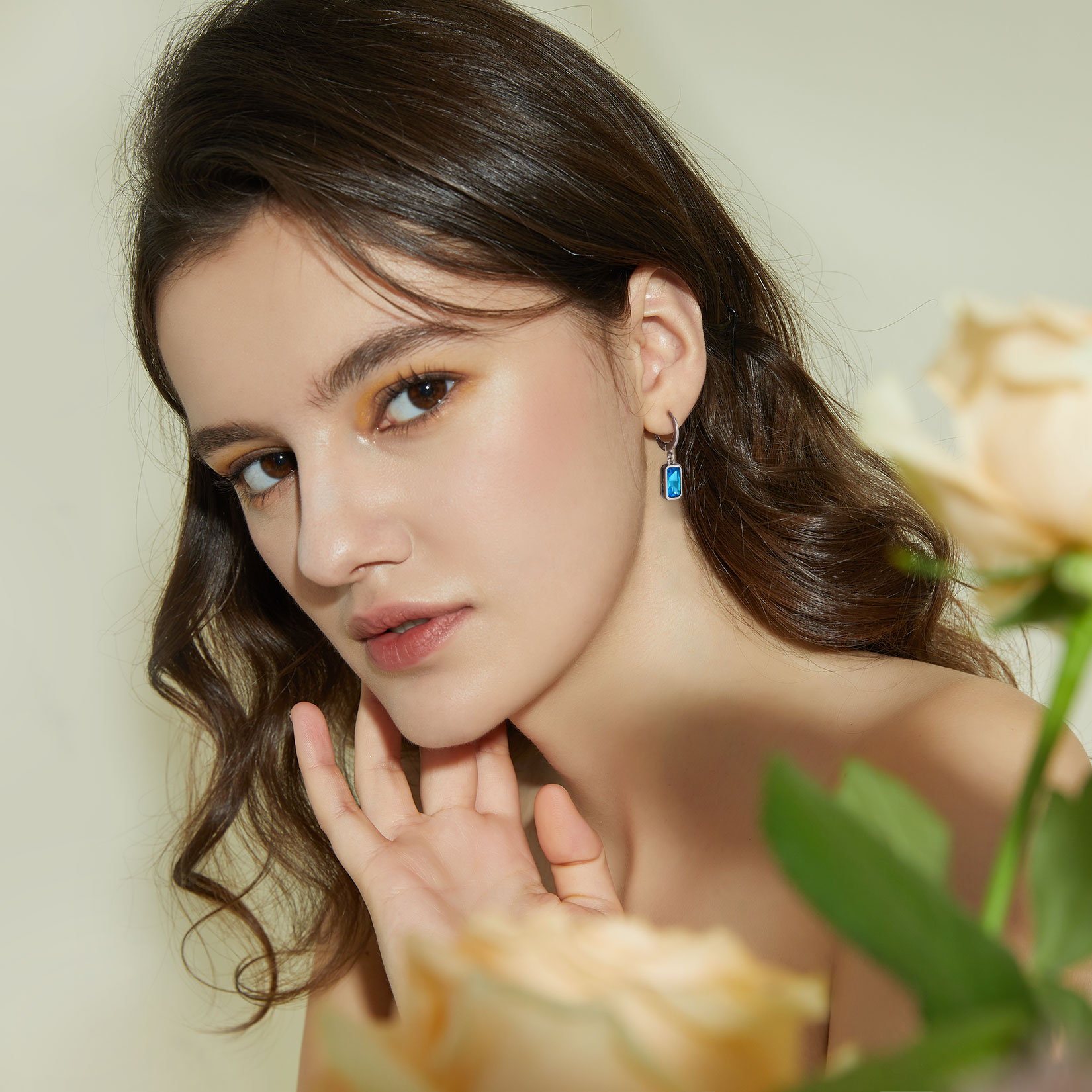 Tiny Cute Emerald Cut Birthstone Hoop Dangle Earrings  for Women