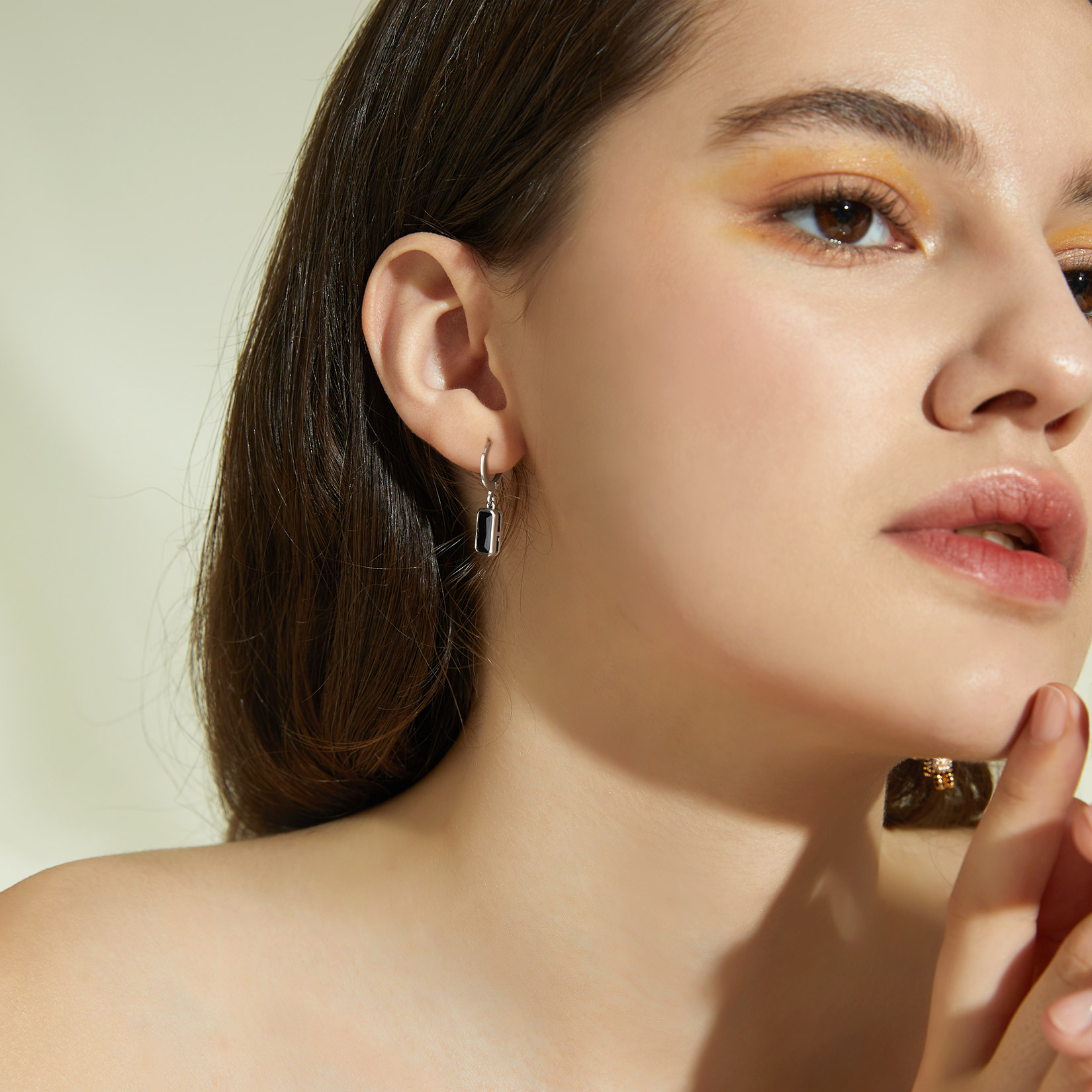 Black Emerald Cut Birthstone Hoop Dangle Earrings  for Women