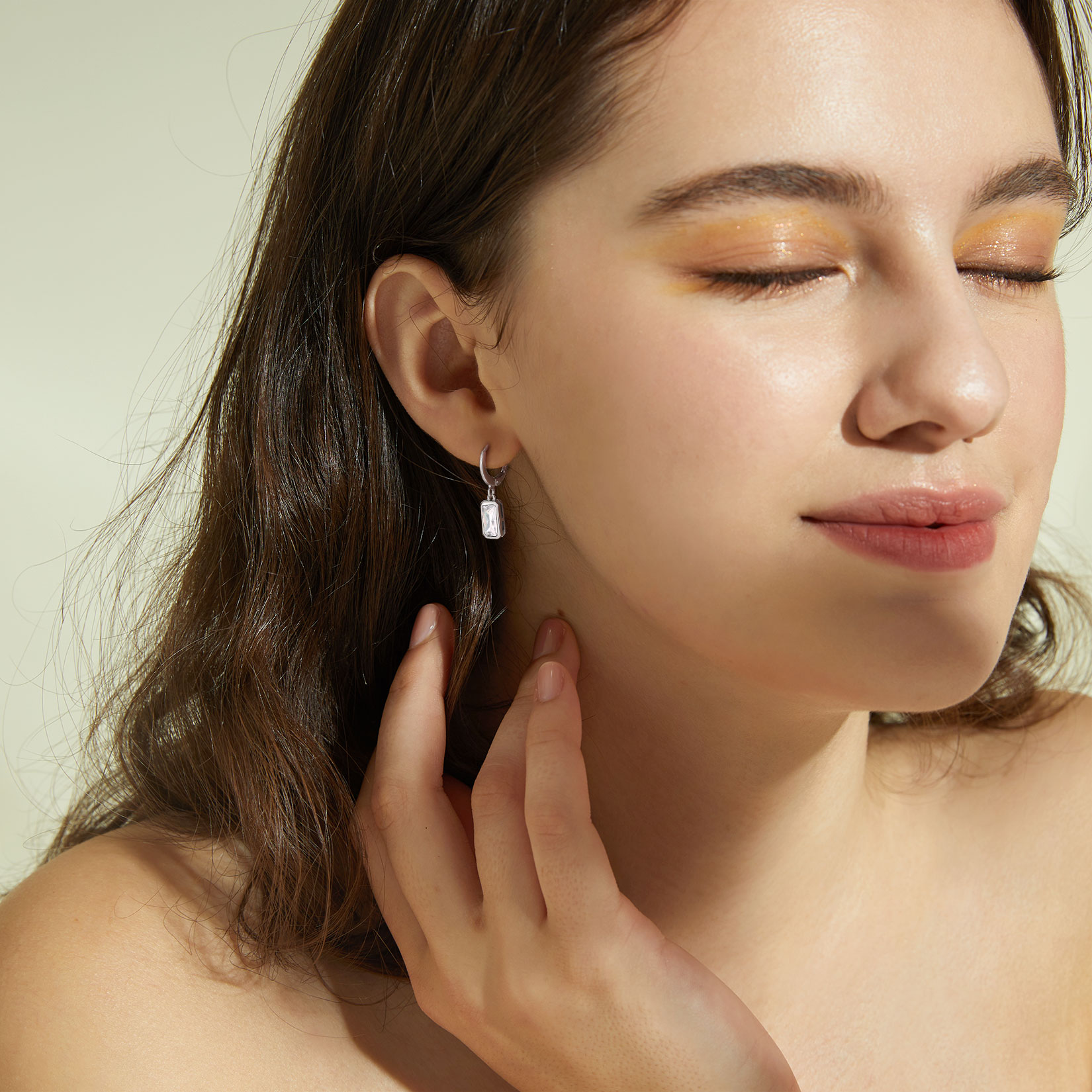 Tiny Cute Emerald Cut Birthstone Hoop Dangle Earrings  for Women