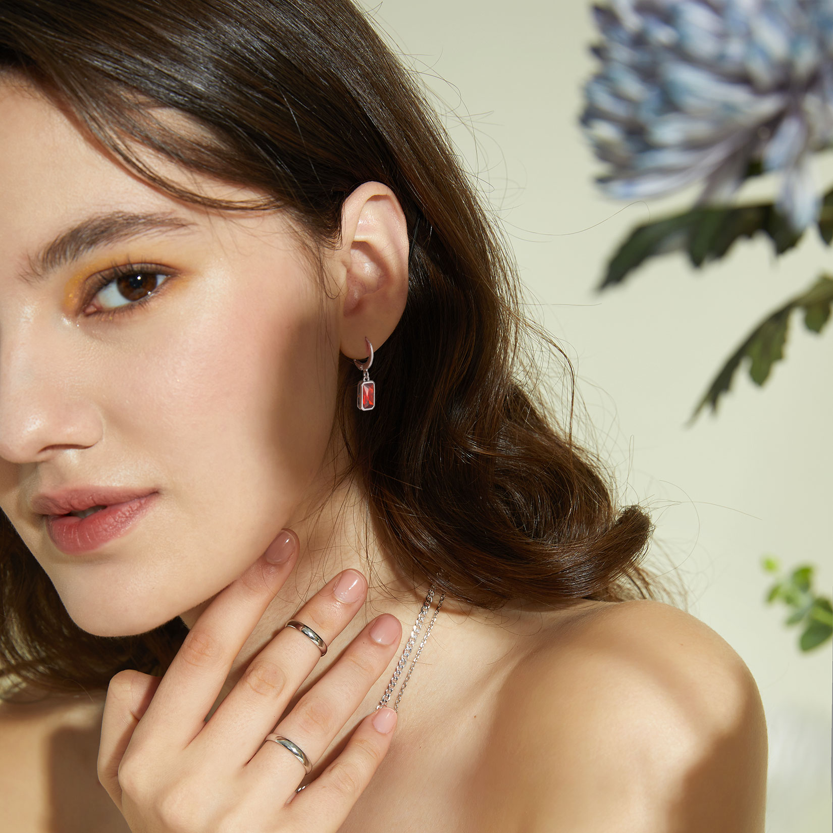 Tiny Cute Emerald Cut Birthstone Hoop Dangle Earrings  for Women