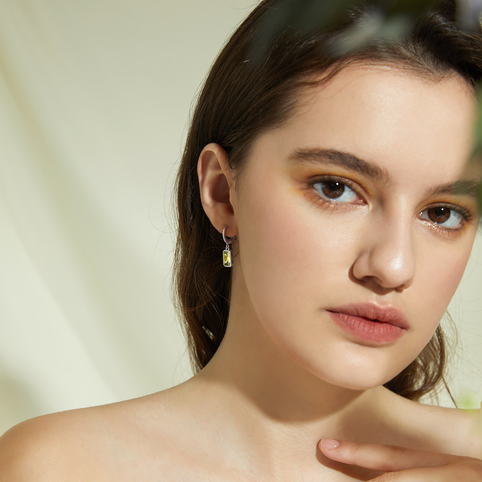 Tiny Cute Emerald Cut Birthstone Hoop Dangle Earrings  for Women