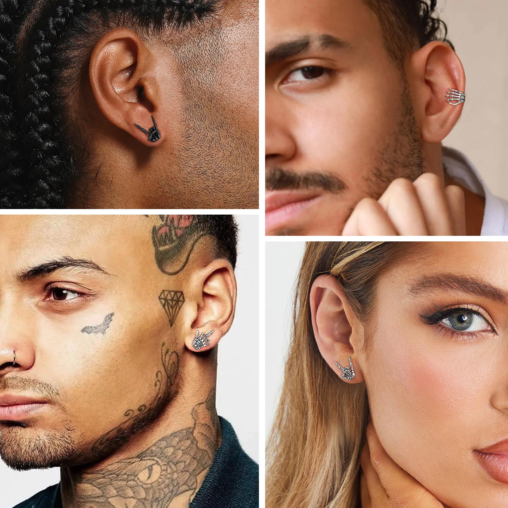 Rock & Roll Gesture Skeleton Stud Earrings for Women & Men