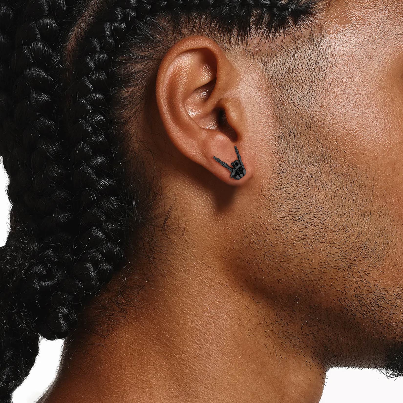 Rock & Roll Gesture Skeleton Stud Earrings for  Men