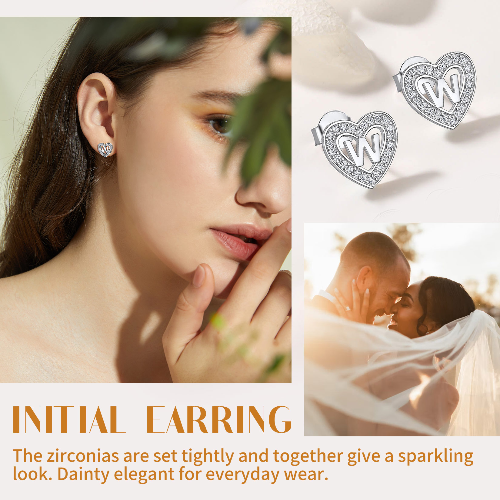 Sterling Silver ChicSilver Heart Initial Letter Earrings with Cubic Zirconia Stud Earrings