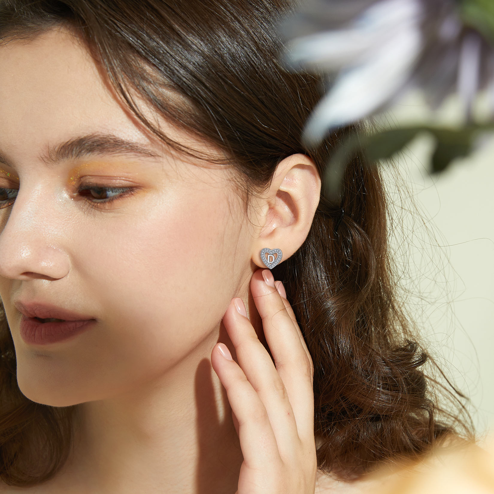 Heart Initial Letter Earrings with Cubic Zirconia Stud Earrings for Women, Ladies, Couples, girlfriend, wife