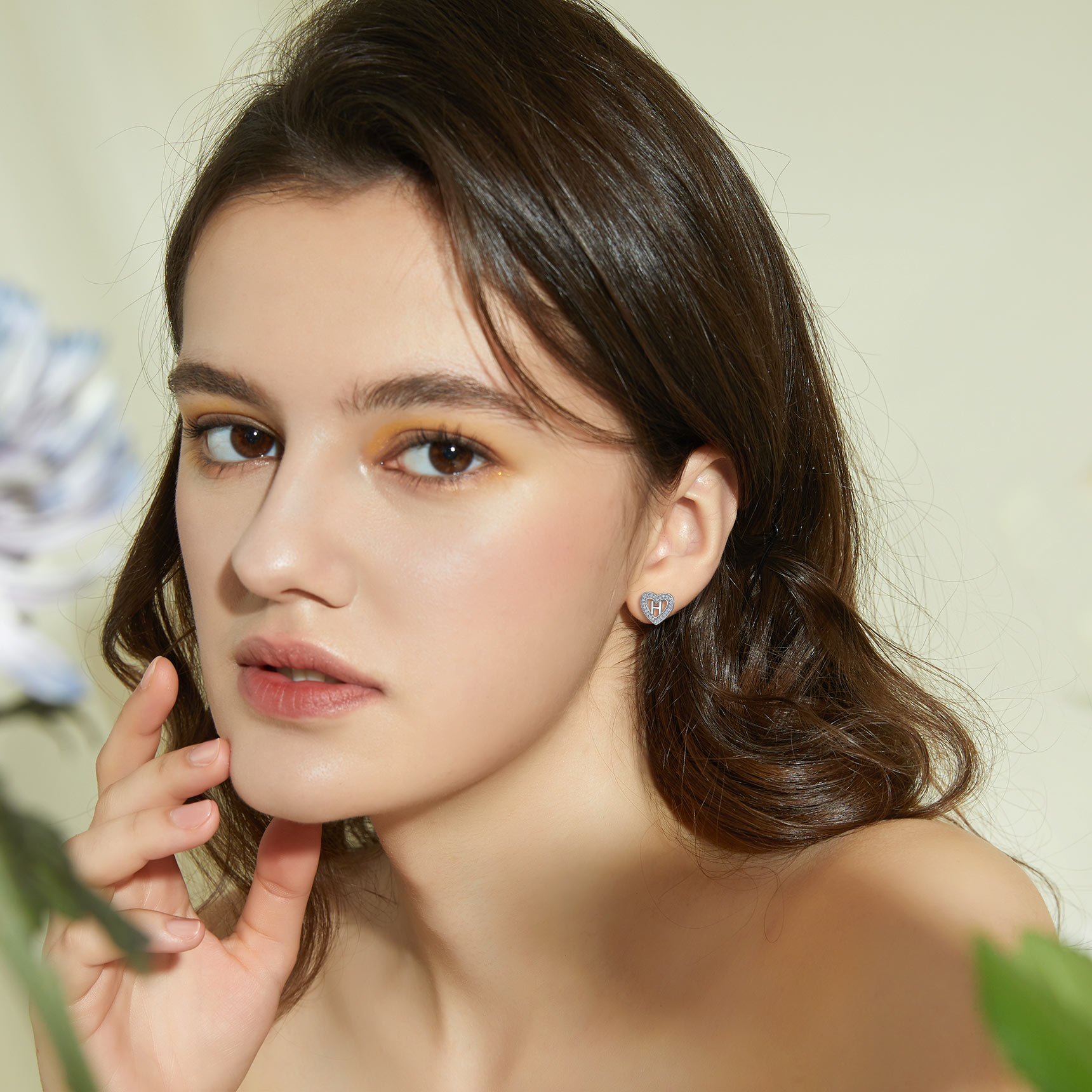 Heart Initial Letter Earrings with Cubic Zirconia Stud Earrings for Women, Ladies, Couples, girlfriend, wife