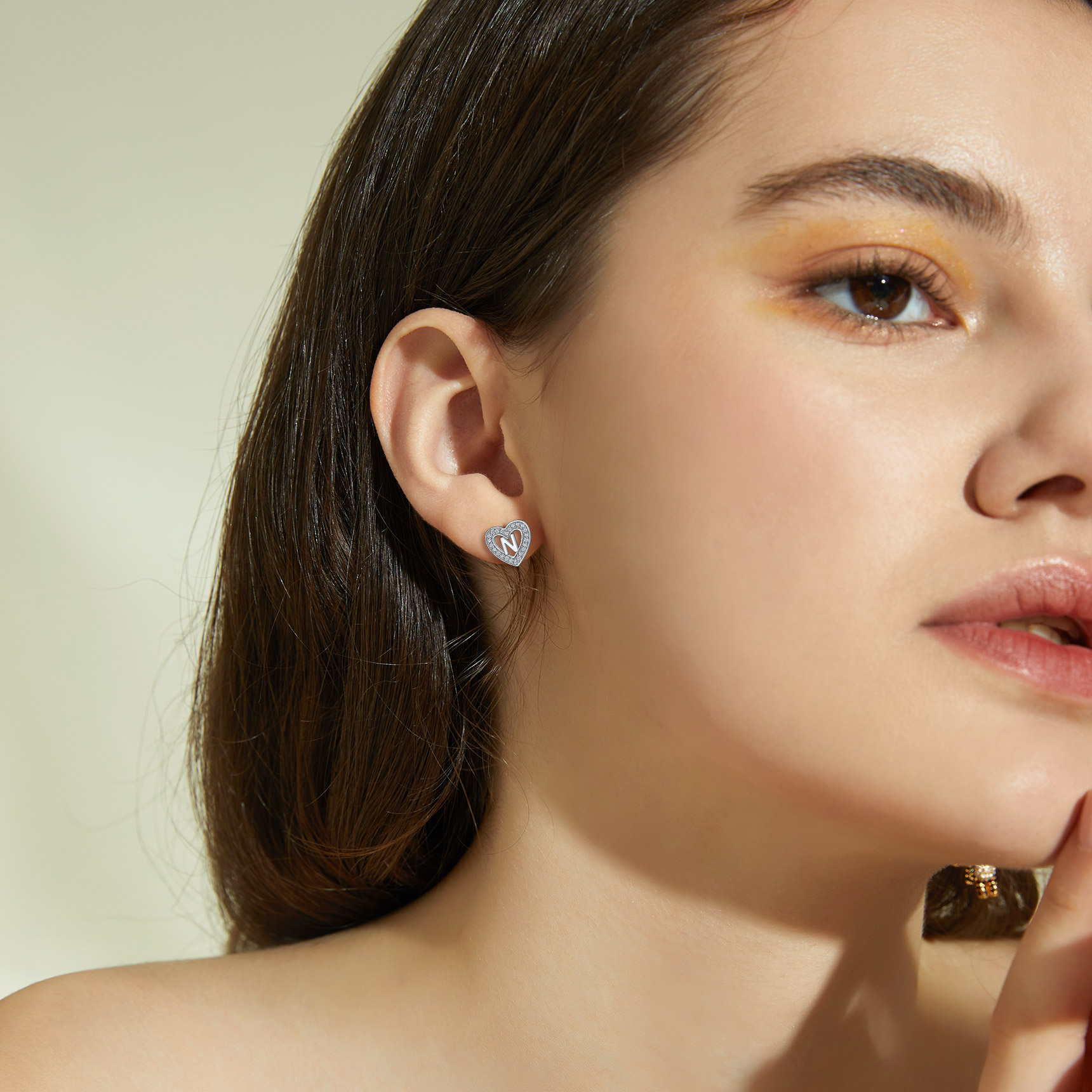 Heart Initial Letter Earrings with Cubic Zirconia Stud Earrings for Women, Ladies, Couples, girlfriend, wife