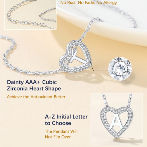 Sterling Silver Heart Initial Pendant Necklace for Her