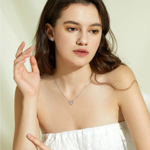 Sterling Silver Heart Initial Pendant Necklace for Her
