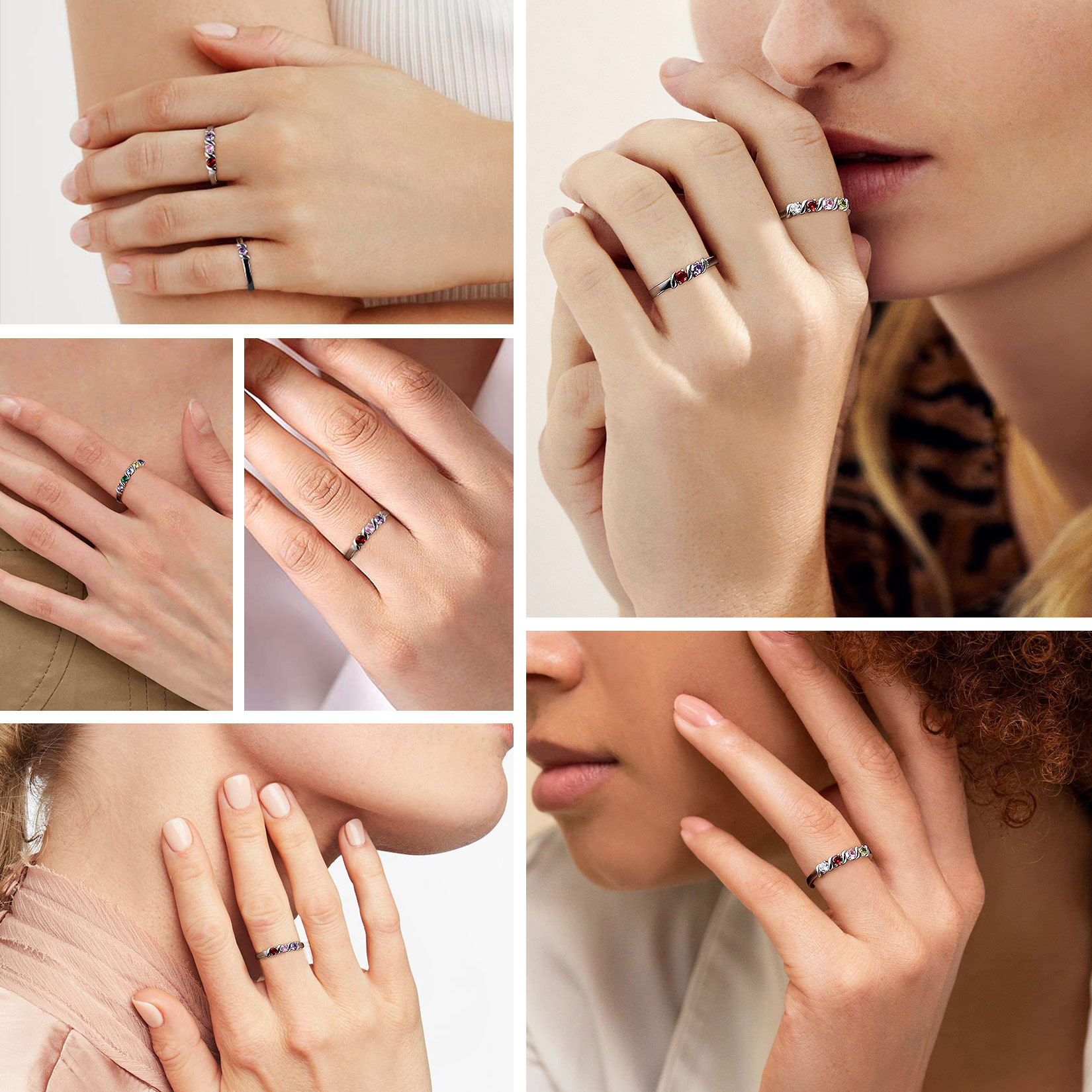 Personalized Family Names Engraved Birthstone Ring for Women