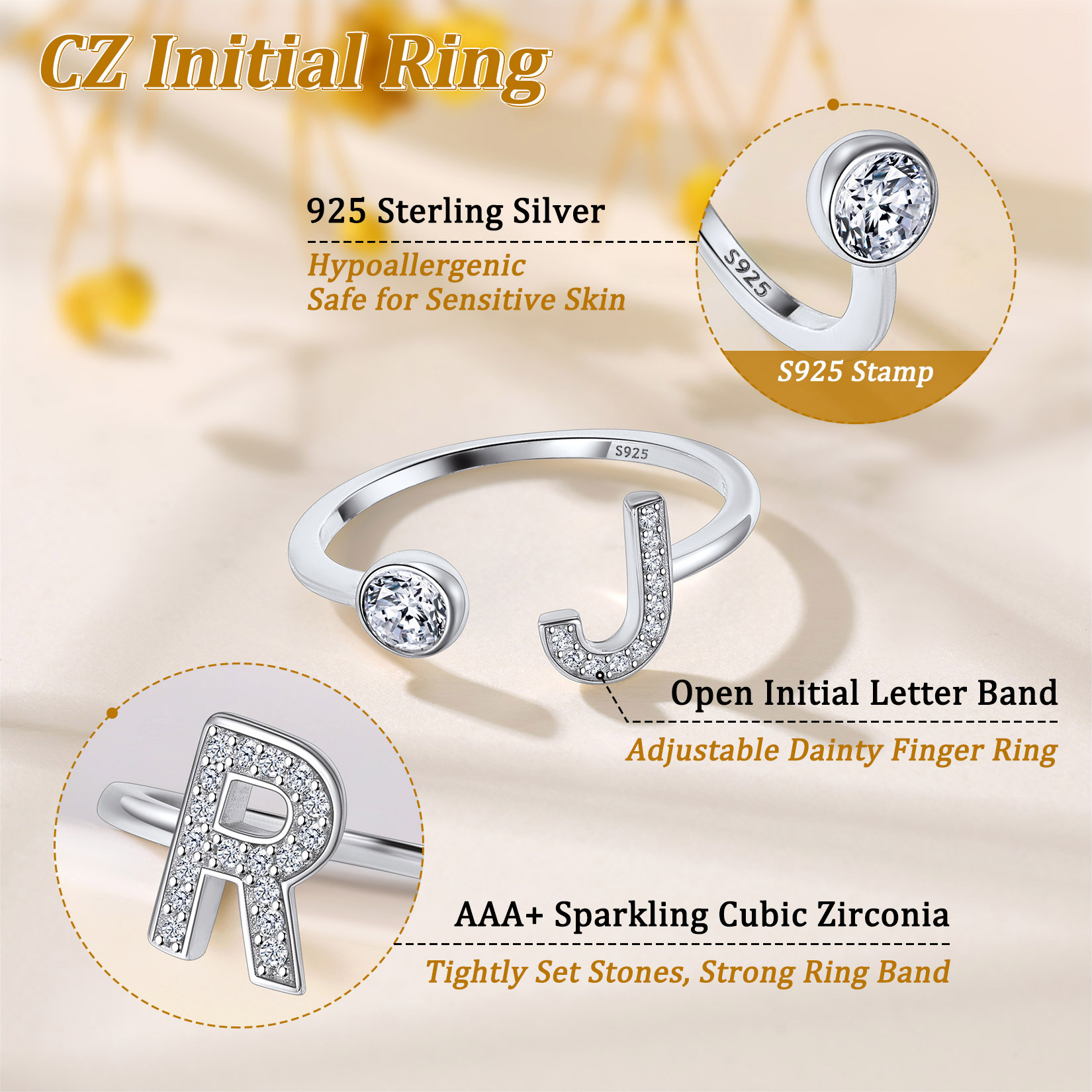 Sterling Silver ChicSilver Cubic Zirconia Initial Statement Open Ring