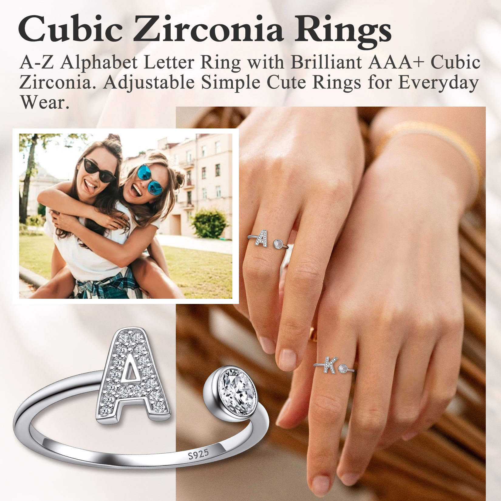 Sterling Silver ChicSilver Cubic Zirconia Initial Statement Open Ring
