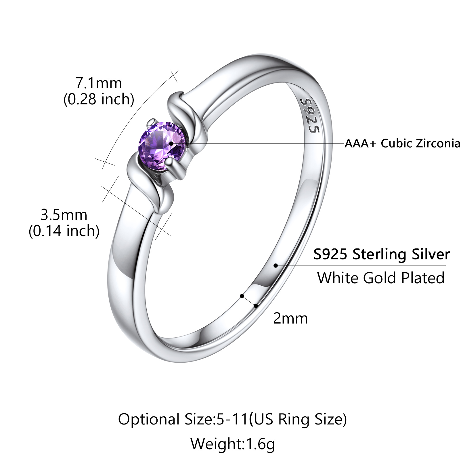 Personalized Family Names Engraved Birthstone Ring Details: Dimensions, Hypoallergenic, US 05-11. Weight:  2.0-4.5g