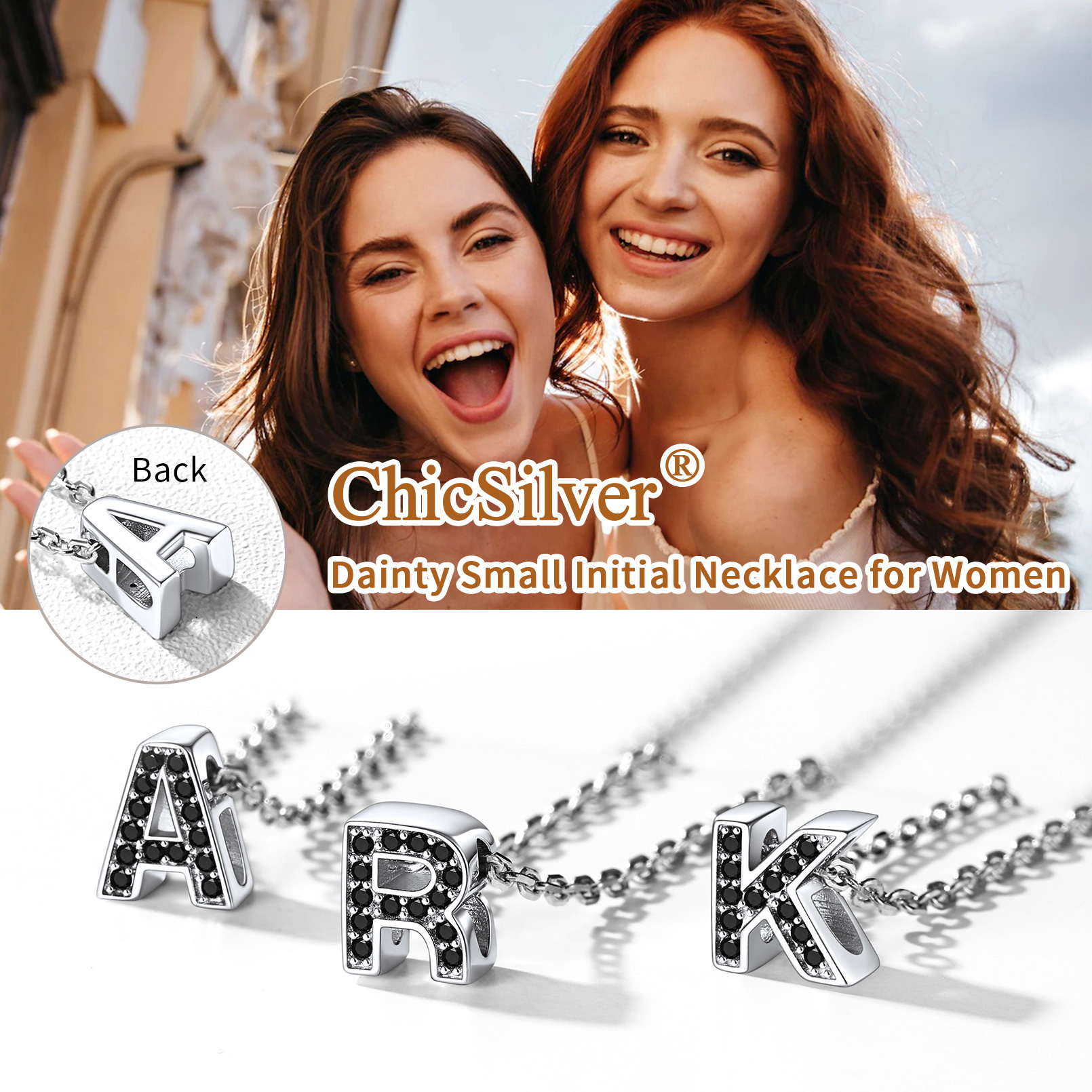 Sterling Silver ChicSilver Cubic Zirconia Initial Necklace for Women, Ladies, Mother, Friends, girlfriend