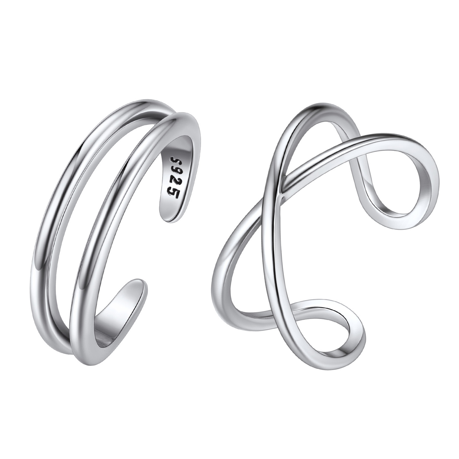 2 Pcs Thin Line Minimalist Open Cuff Toe Rings Set 