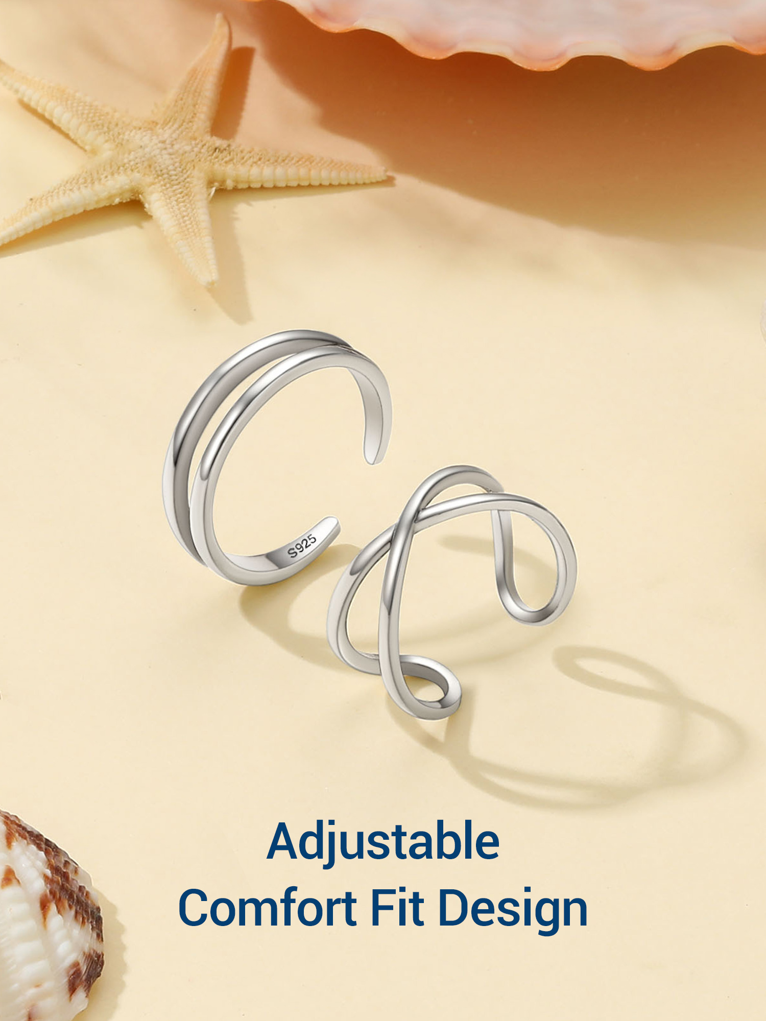 Adjustable 2 Pcs Thin Line Minimalist Open Cuff Toe Rings Set 