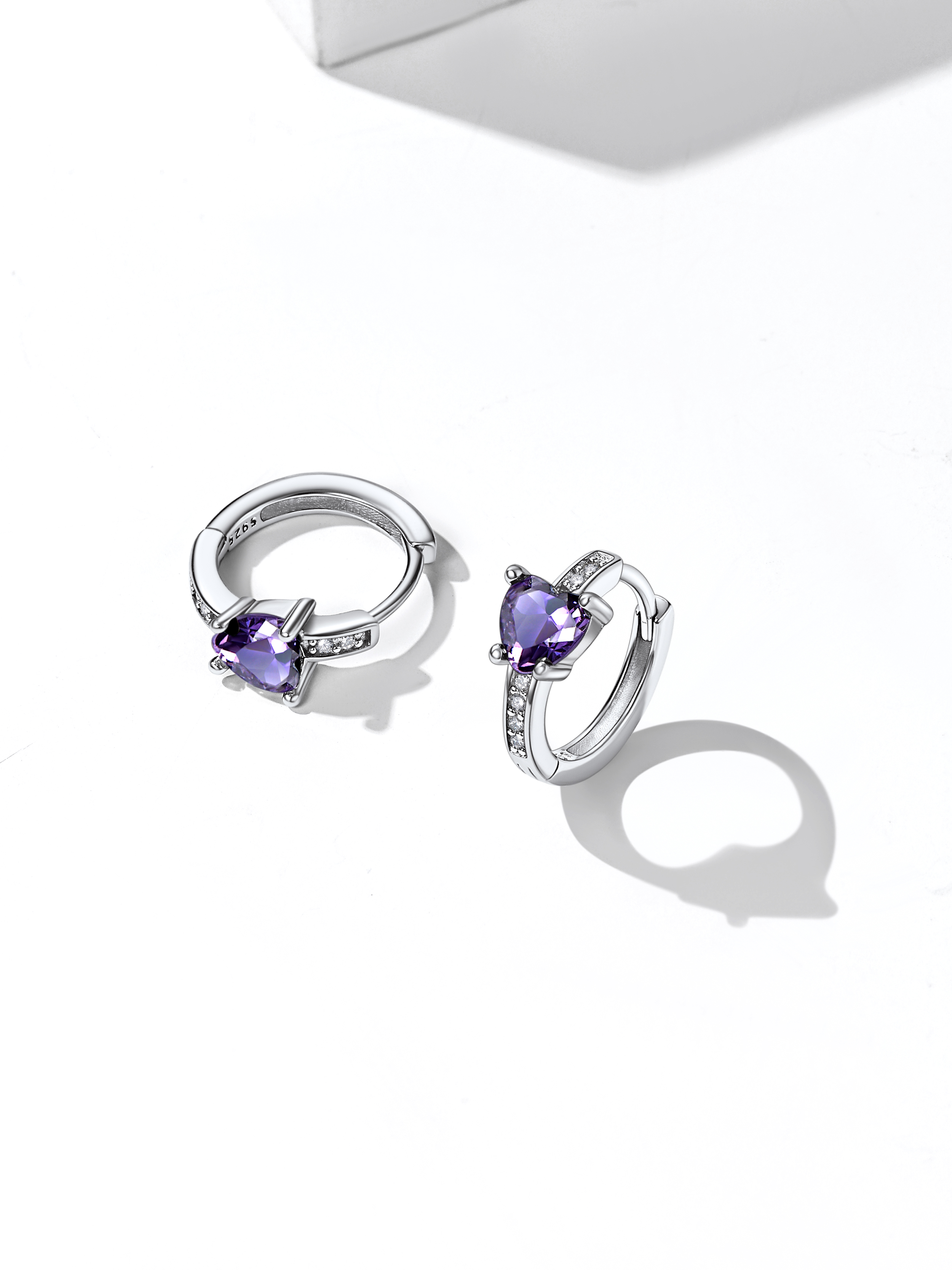 Sterling Silver Birthstone Heart Huggie Hoop Earrings For Women