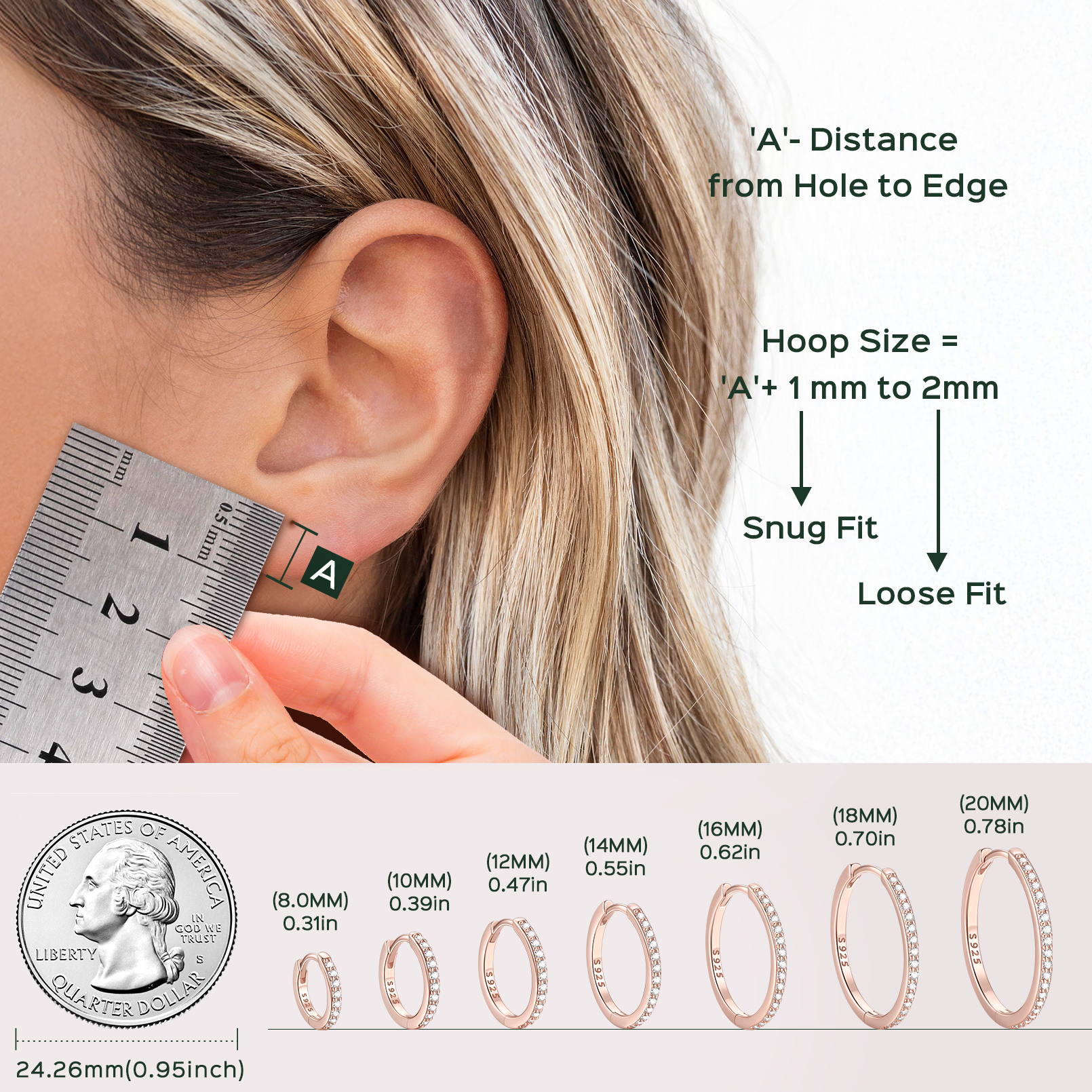 How to measure Cubic Zirconia Huggie Hoop Earring  Different Size
