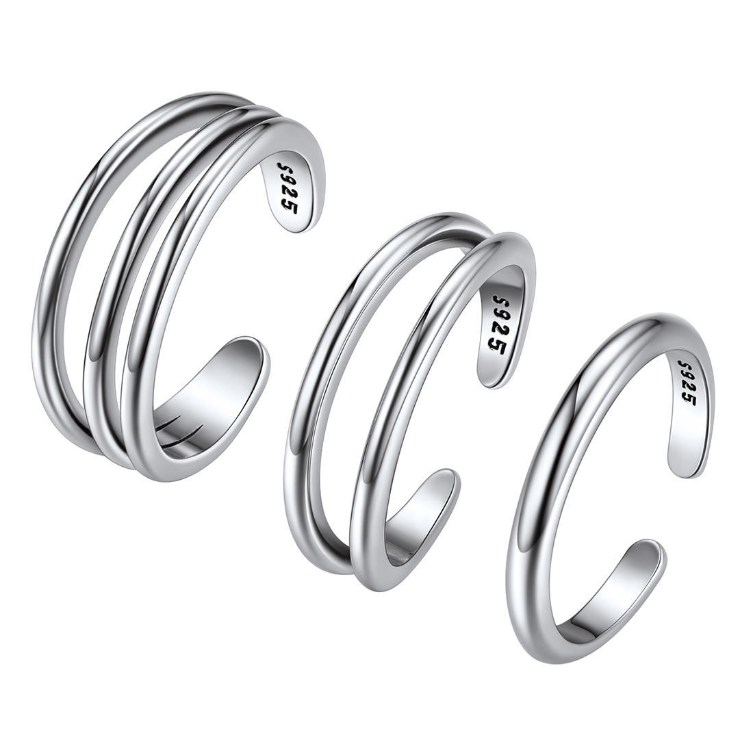 3 Pcs Adjustable Open Thin Band Minimalist Toe Ring Sets 